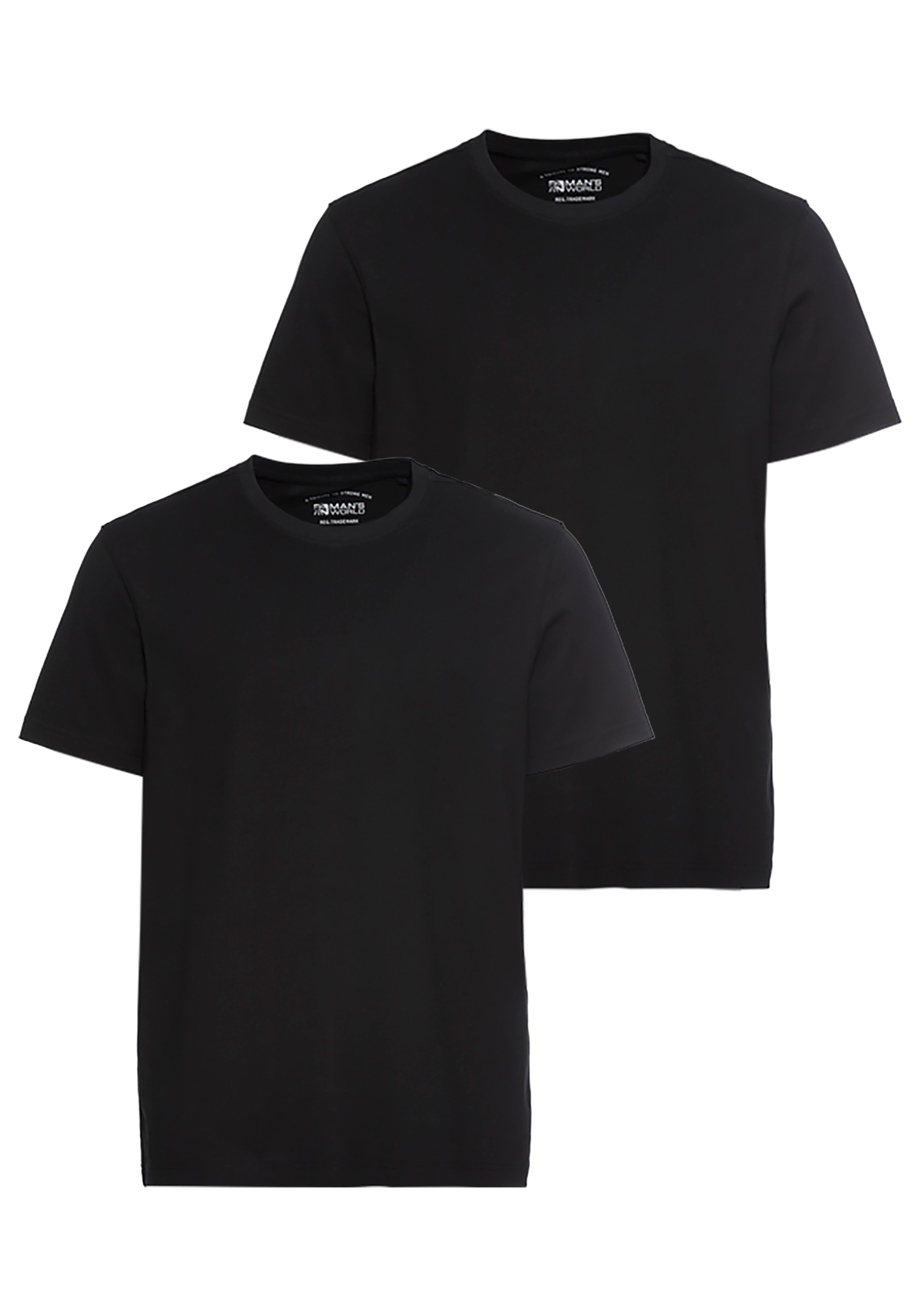 Image of Mans World Rundhalsshirt Packung, 2er Pack, 2 Stk. Kurzarm, unifarben, Rundhals, aus Baumwolle