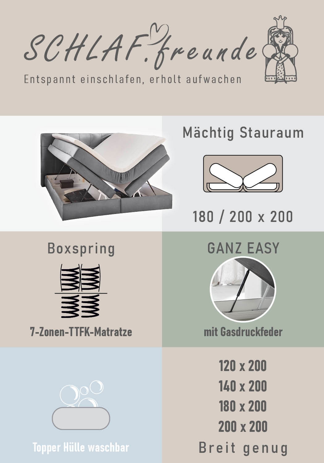 Jockenhöfer Gruppe Boxspringbett »AMY mit Bettkasten, inkl. Bonnell- oder Taschenfederkernmatratze H2-H4« mit 6 cm Kaltschaum-Topper, Chenille-Bezug, 120x200 und 140x200 cm