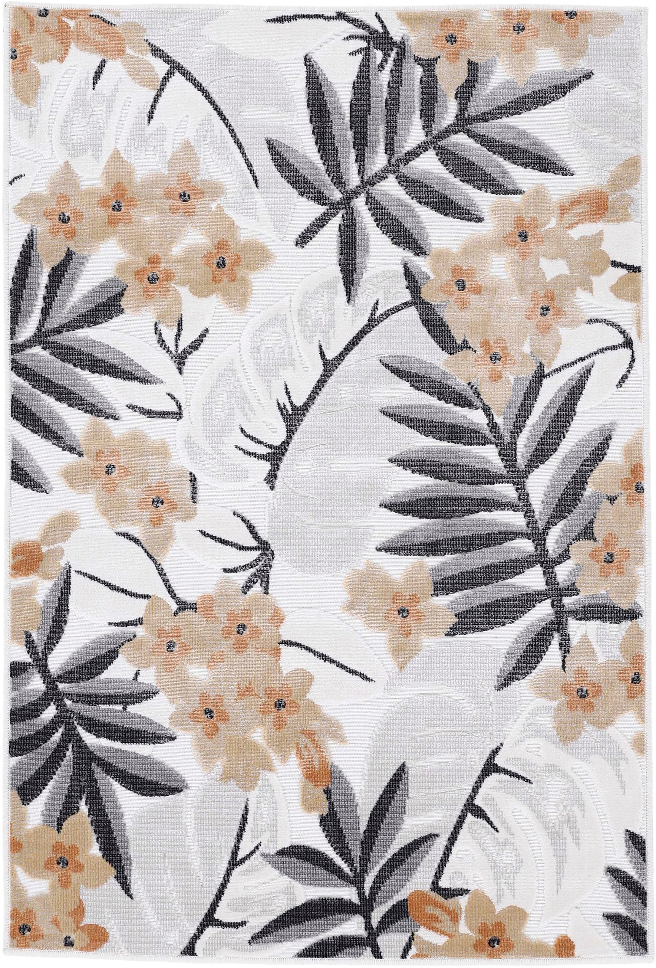 Image of carpetfine Teppich "Deja 102" rechteckig 4 mm Höhe robustes Flachgewebe, Floral Palmenblätter, In- und Outdoor, Läufer