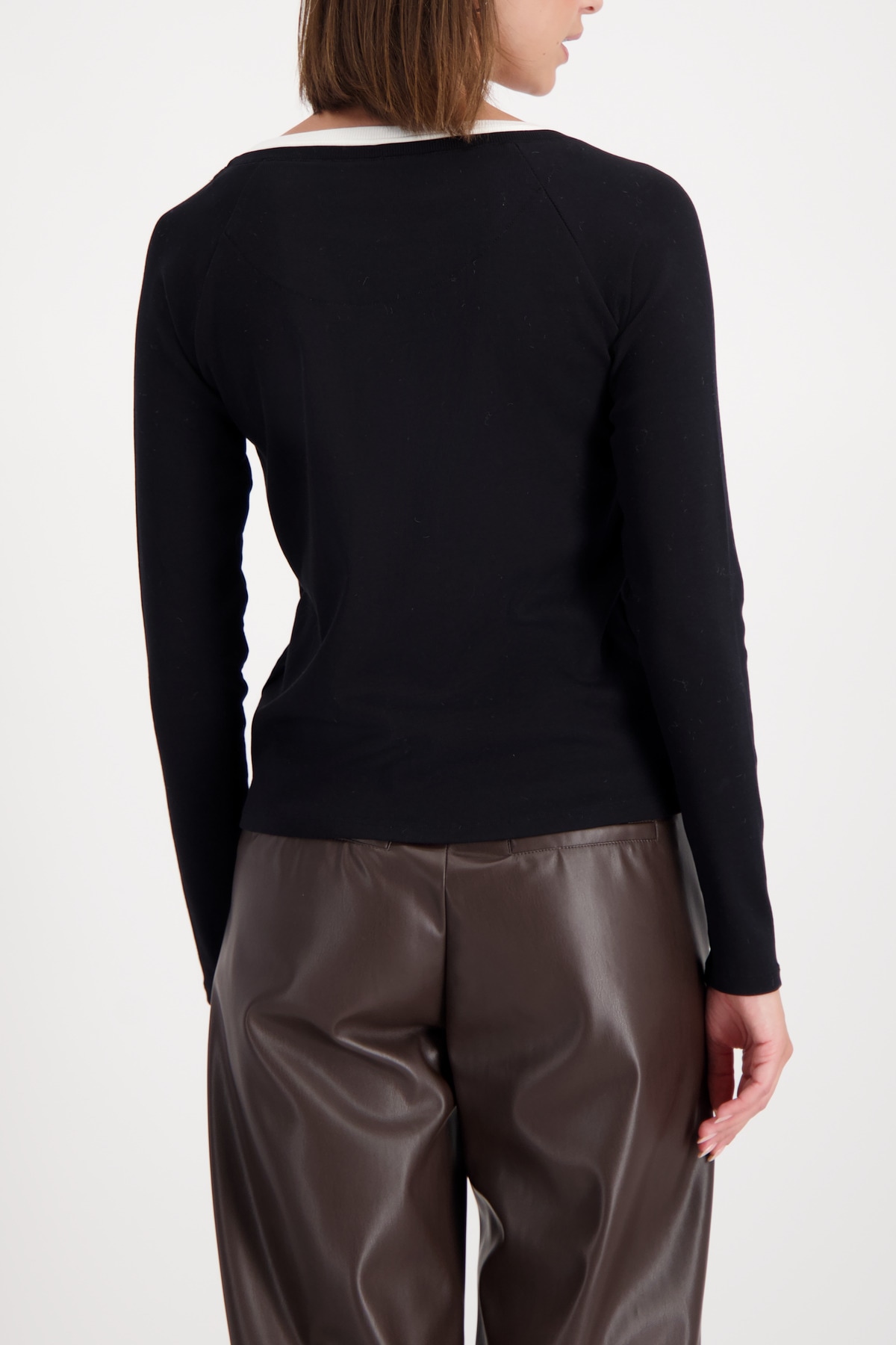 Monari Langarmshirt »Shirt Basic Rippe 2in1«, Regular fit mit Rundhalsausschnitt
