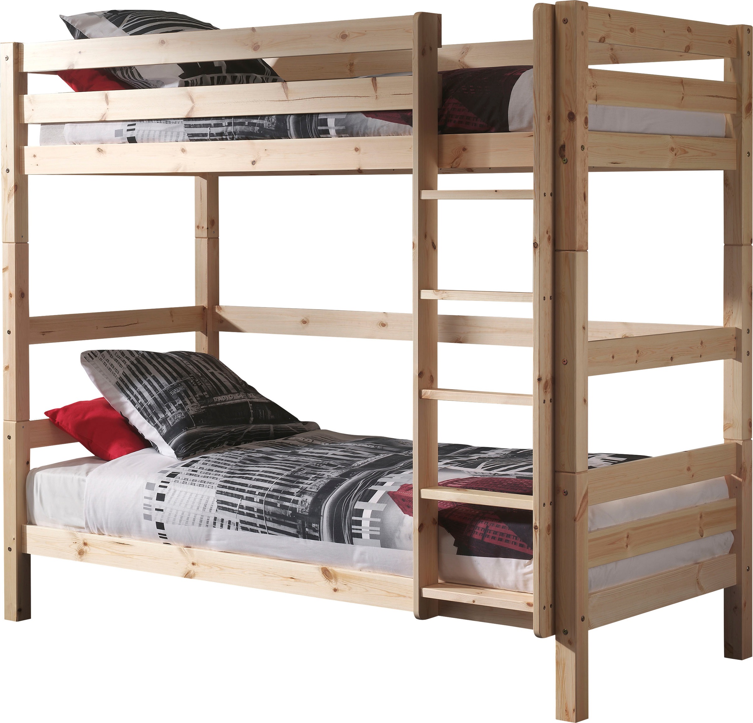 Vipack Etagenbett »Pino, inkl. Rolllattenrost, Leiter und Absturzschutz« B/H/T ca. 210x182x105cm, massiv Kiefer verschiedene Farben,  wahlweise ohne Schublade, mit 1 grossen, 2 kleinen Bettschubladen