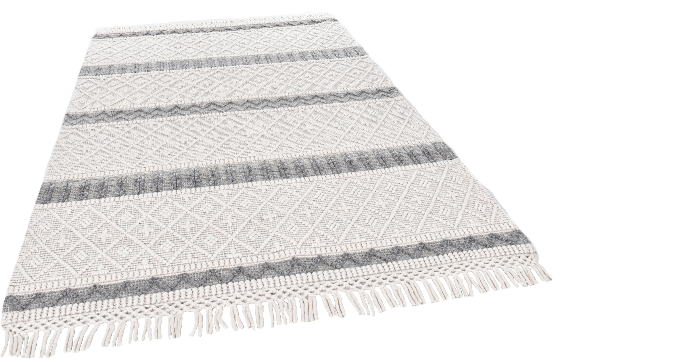Image of THEKO Wollteppich "Visby - 915" rechteckig 10 mm Höhe reine Wolle, handgewebt, Scandi Design, mit Fransen