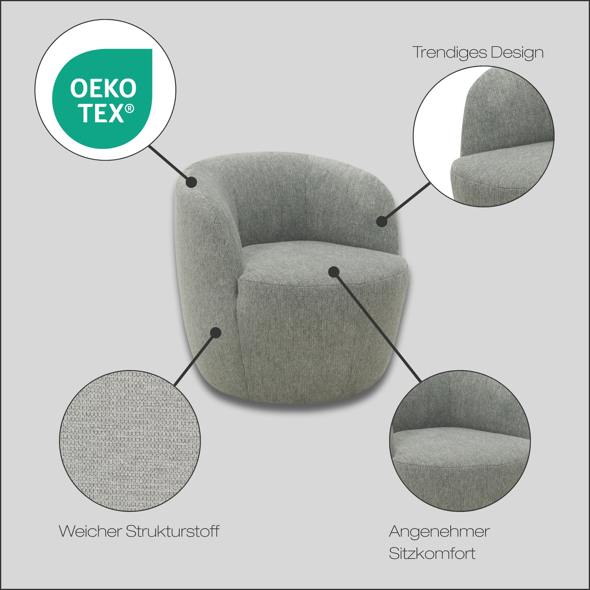 DOMO collection Sessel »Obidos moderner Loungesessel« Struktur weich, schlammfarben