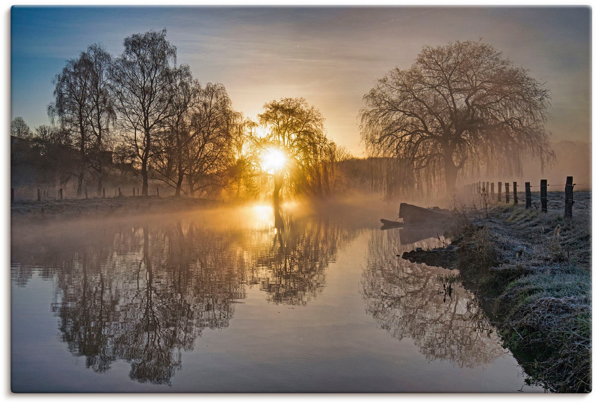 Image of Artland Leinwandbild "Mystischer Morgen an der Trave" Bilder vom Sonnenuntergang & -aufgang 1 Stk. tlg. auf Holzrahmen gespannt