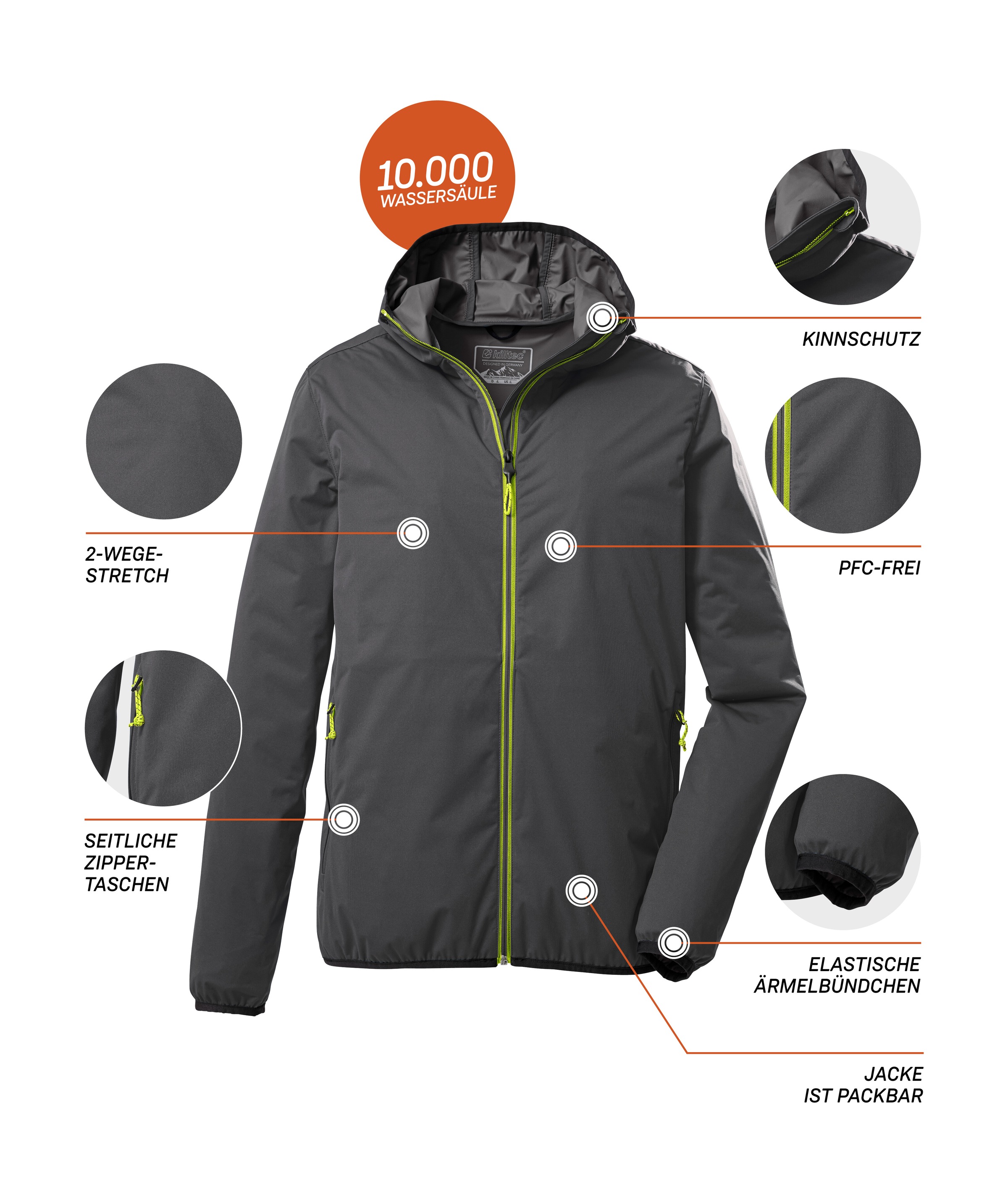 Killtec Outdoorjacke »KOS 60 MN JCKT«, Leichte, wasserdichte, atmungsaktive Herrenjacke mit Stretch und Packtasche