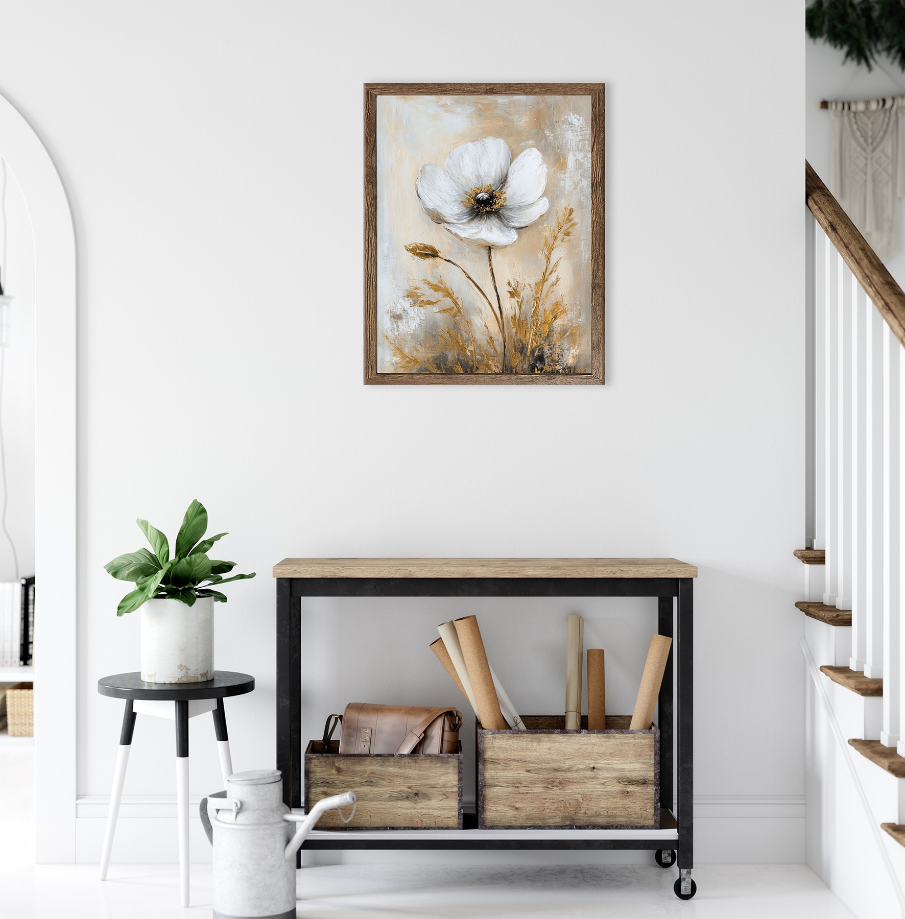 Bönninghoff Bild mit Rahmen »Wandbild gerahmt BLUME GOLD 40x50 cm – Elegante Wanddeko modern« Blumen | Blumenbilder | Gemälde | Kunst | Pflanzen 1 Stk. tlg. mit dekorativem Rahmen