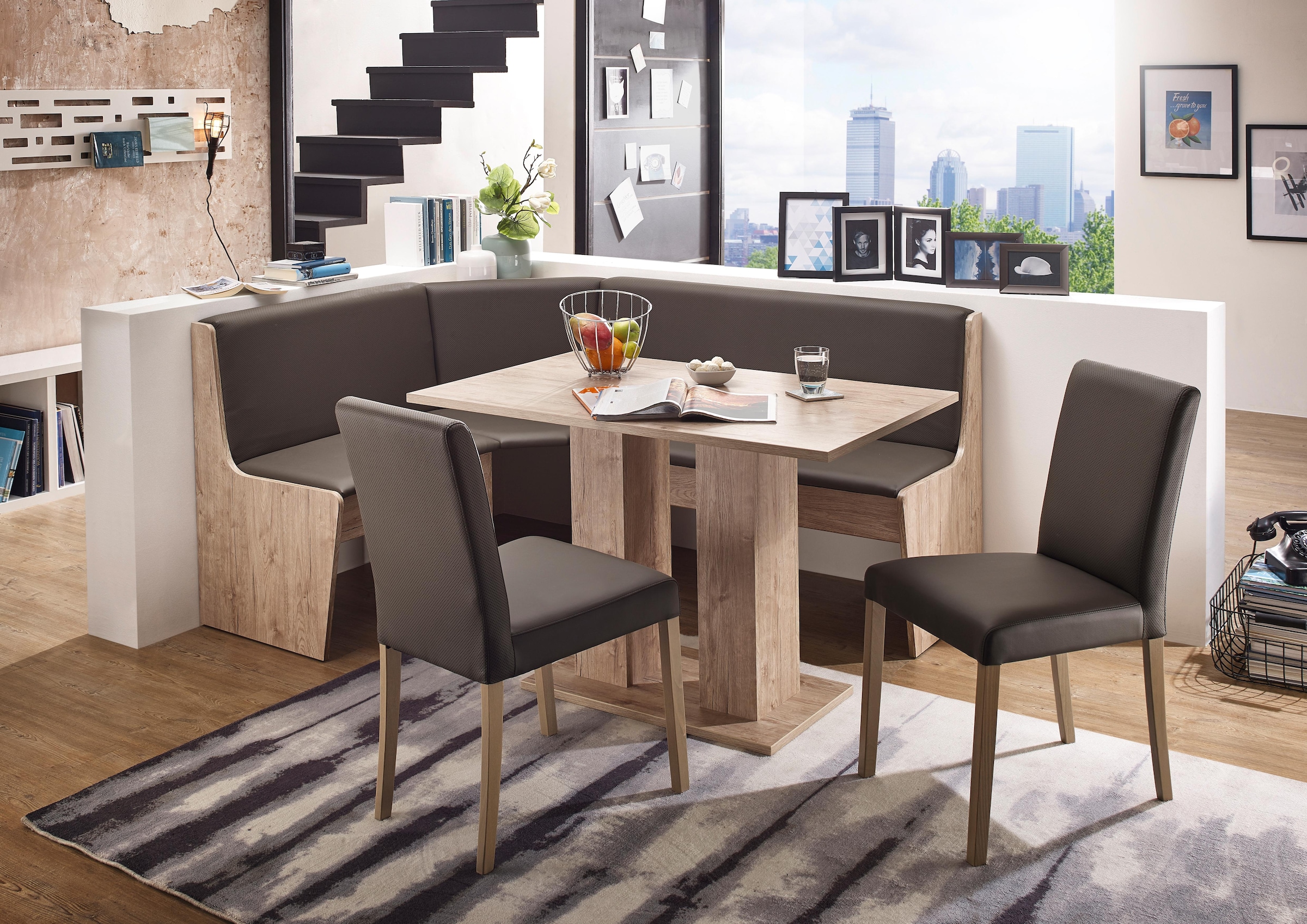 massivline&more Ensemble de bancs d'angle »Sylt« Ensemble, 4 cuis tlg. banquette d’angle modulable, banquette d’angle avec coffre