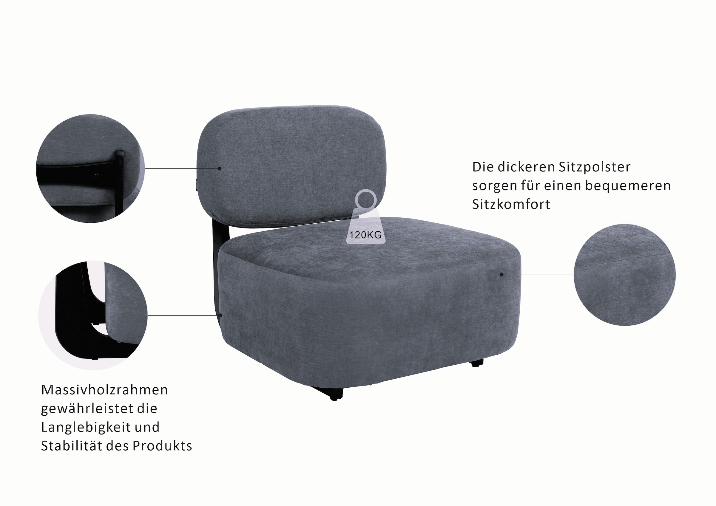 Home affaire Fauteuil lounge »LIORAN Designsessel mit filigranem Holzgestell«