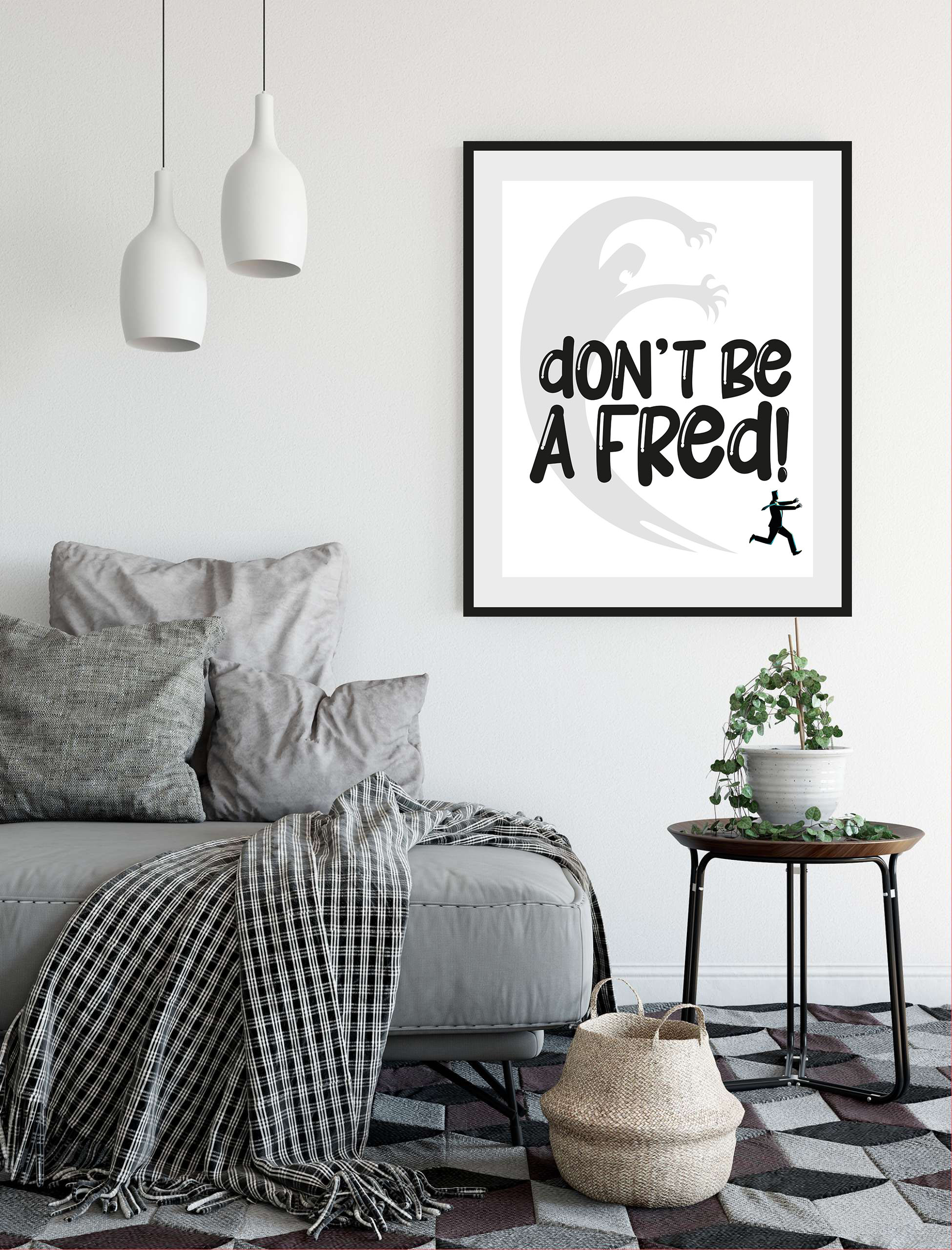 queence Bild "DONT BE A FRED" Humor Pferde Pferdebilder Schriftzug Schwarz-Weiss Sprüche & Texte 1 Stk. tlg. HD Premium Poster-Druck inkl. Holzrahmen