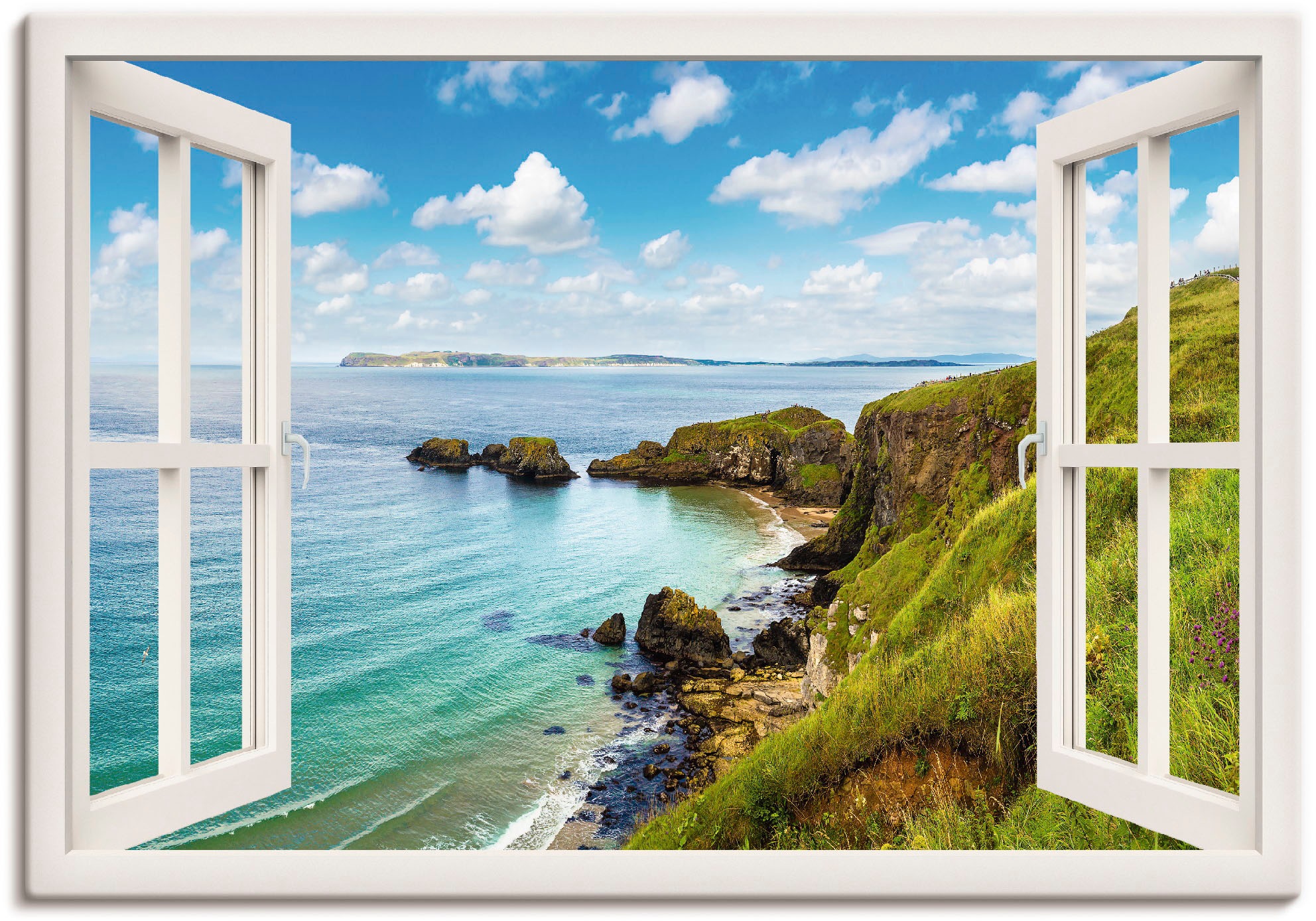 Image of Artland Wandbild "Küstenweg in Nordirland durchs Fenster" Meer Bilder 1 Stk. tlg. als Leinwandbild, Poster in verschied. Grössen