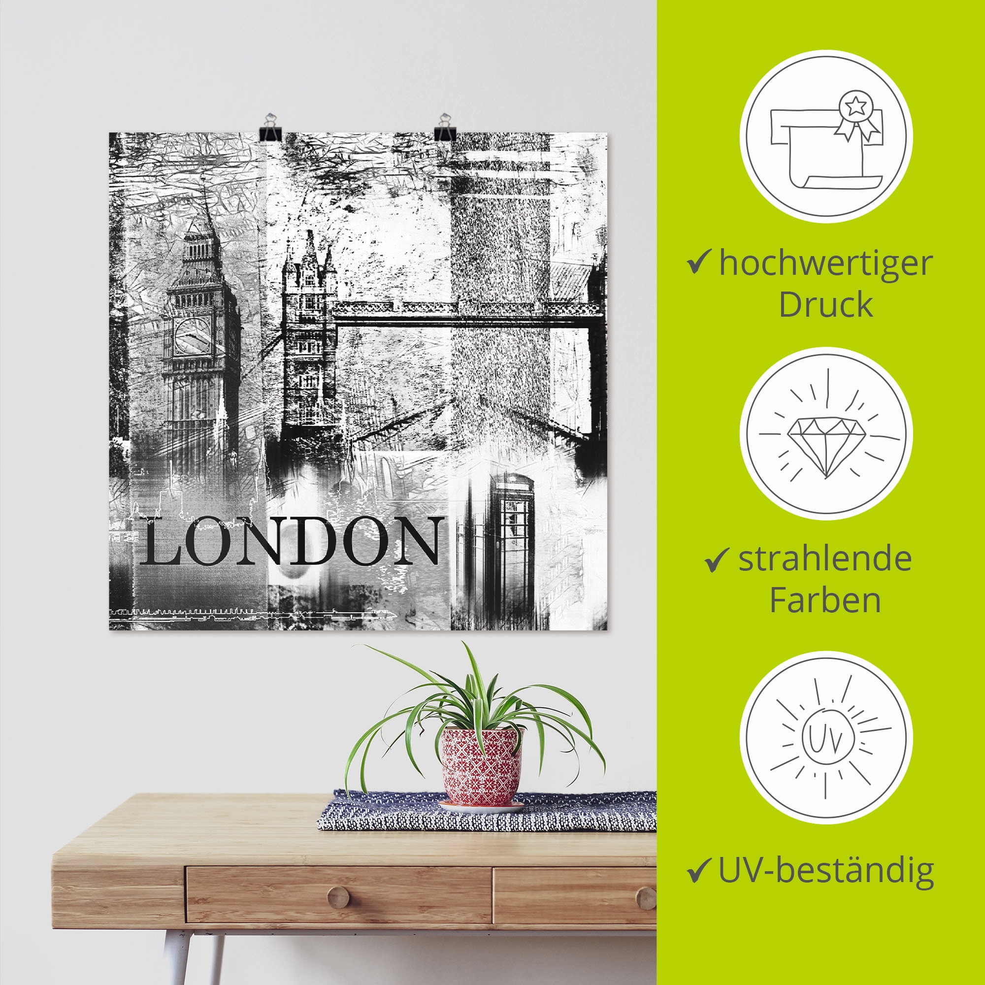 Artland Poster »London Skyline Abstrakte Collage 04«, Gebäude, (1 St.), als Leinwandbild, Wandaufkleber oder Poster in versch. Grössen
