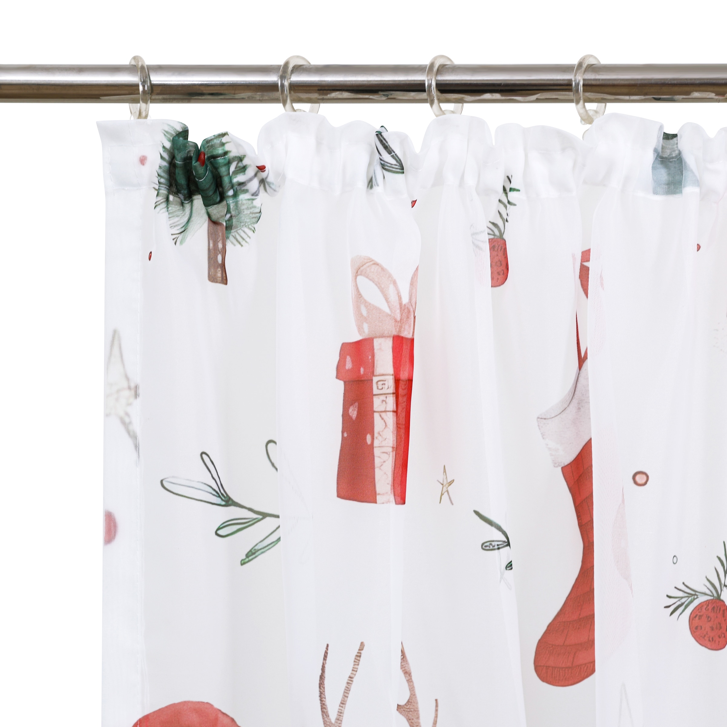 my home Gardine »Olwyn« Kräuselband 1 Stk. tlg. weihnachtlich, bedruckt, halbtransparent, weiche Haptik