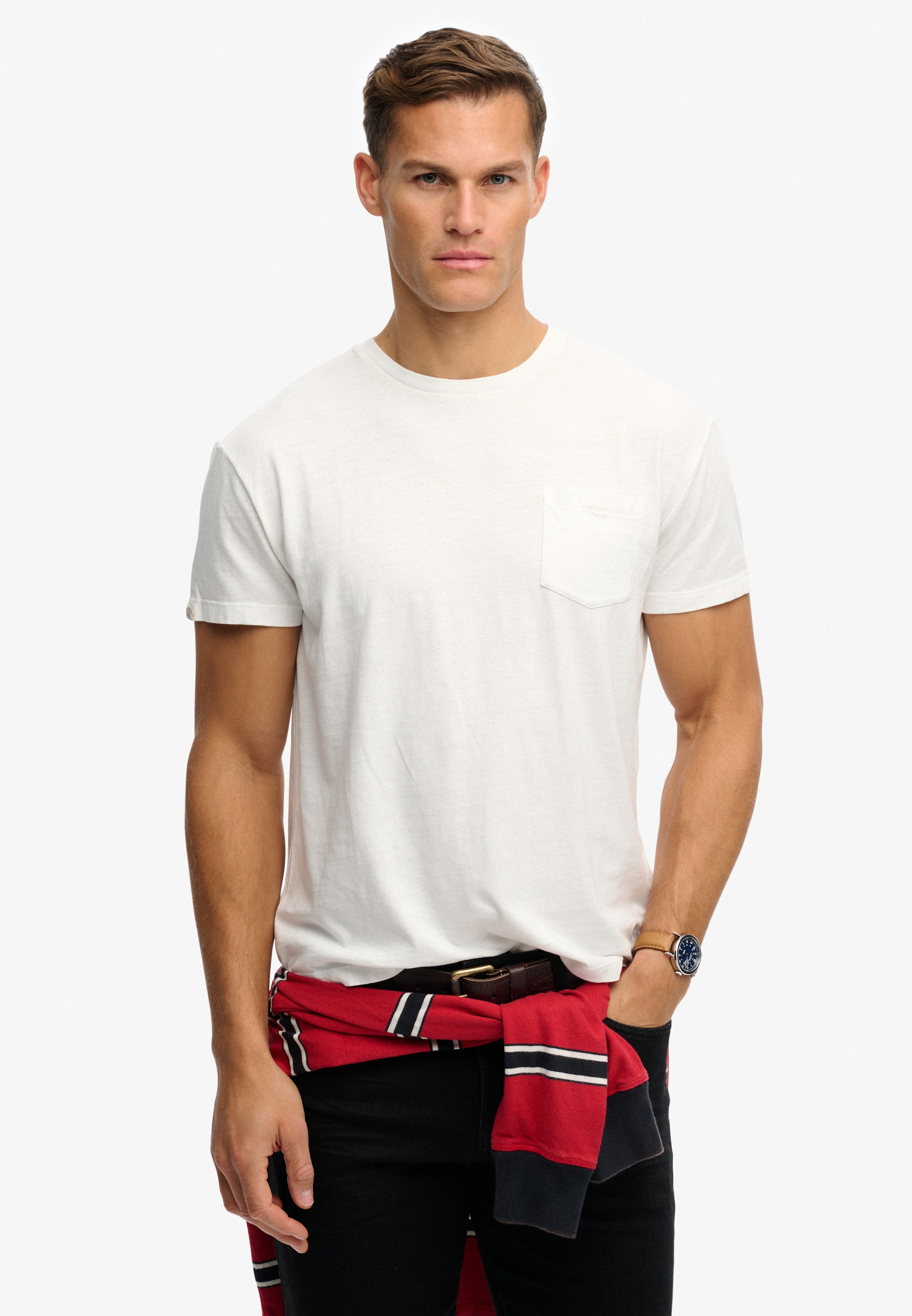 Superdry Shirt à col rond »COTTON CLASSIC LINEN PKT TEE« aus tollem Baumwoll-Leinen-Mischgewebe
