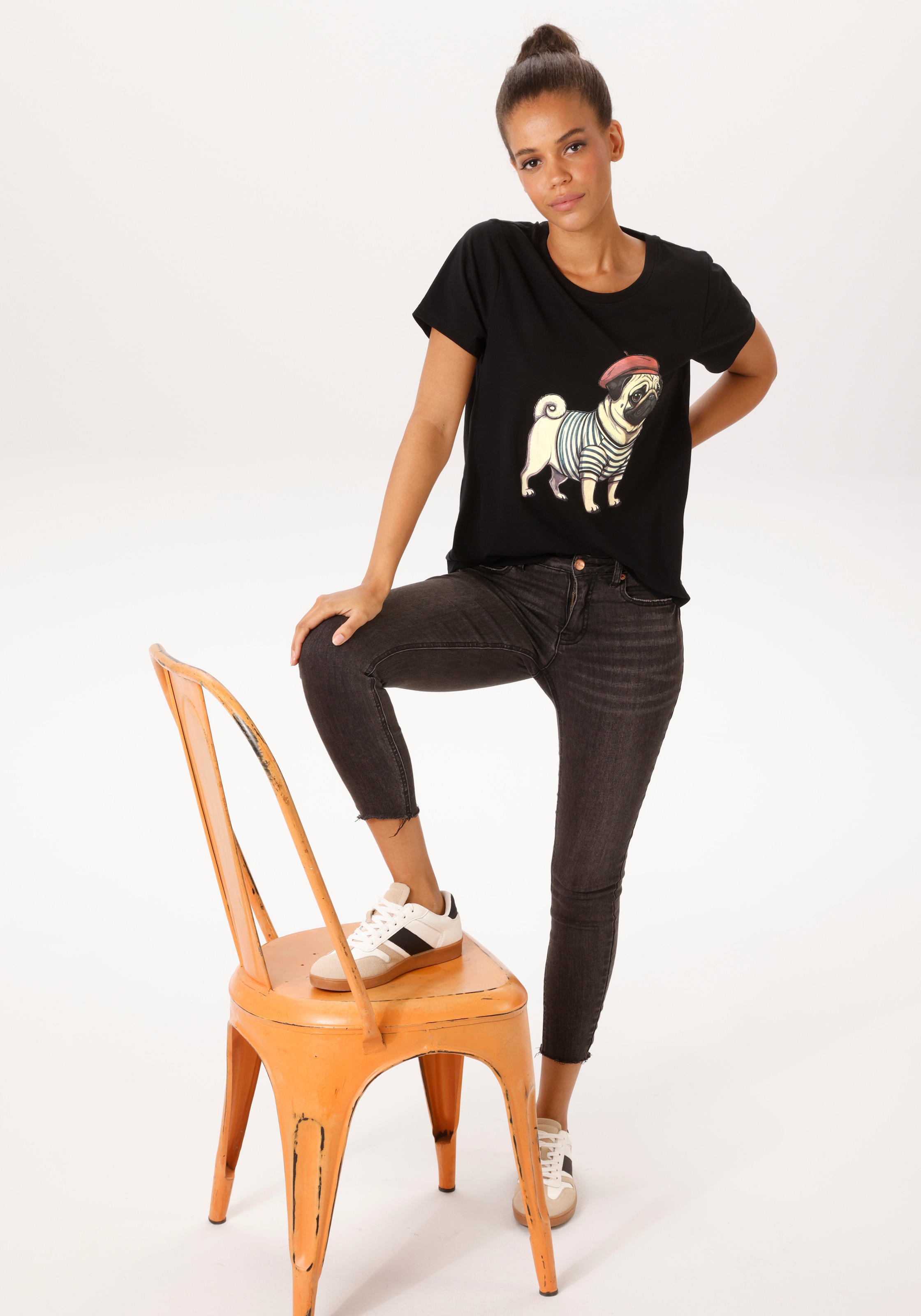 Aniston CASUAL T-shirt mit Dackel oder Mops bedruckt - du hast die Wahl - NEUE KOLLEKTION