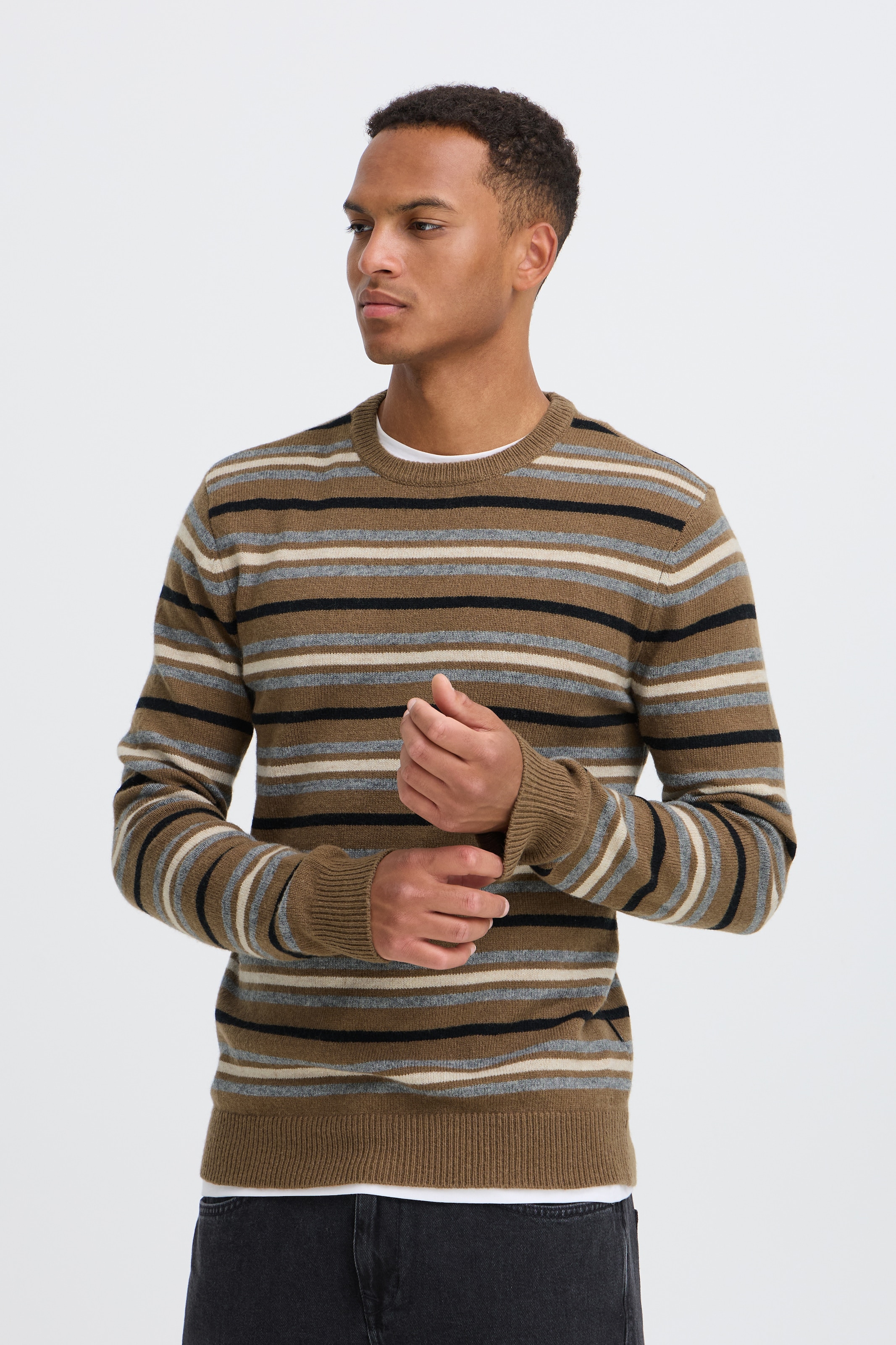 Image of Blend Rundhalspullover "BHBRANKO CREW KNIT STRIPE" Wollmischung, regular fit
