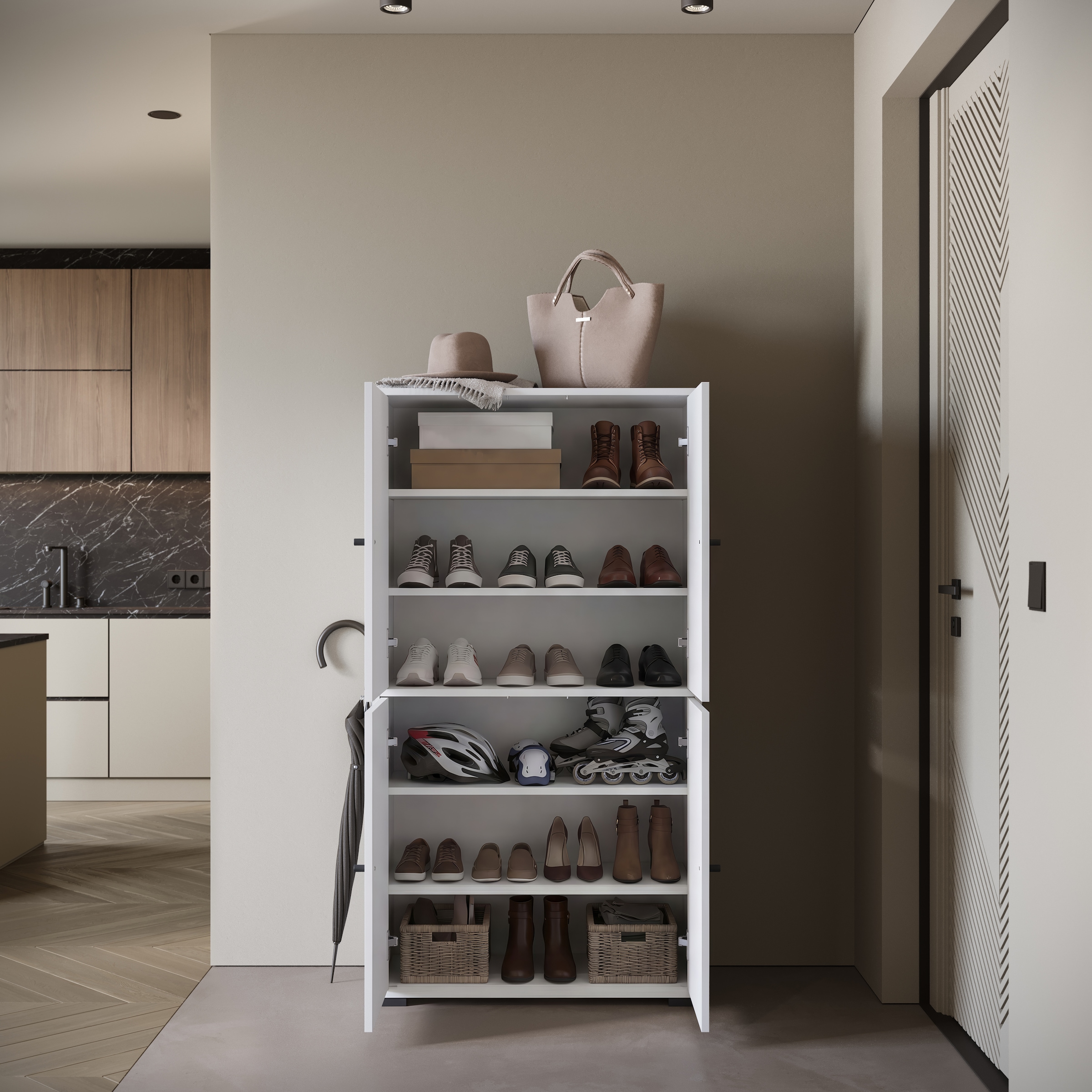 Home affaire Armoire à chaussures »Schuhkommode Dino« espace de rangement avec 4 portes et étagères réglables, largeur 70 cm