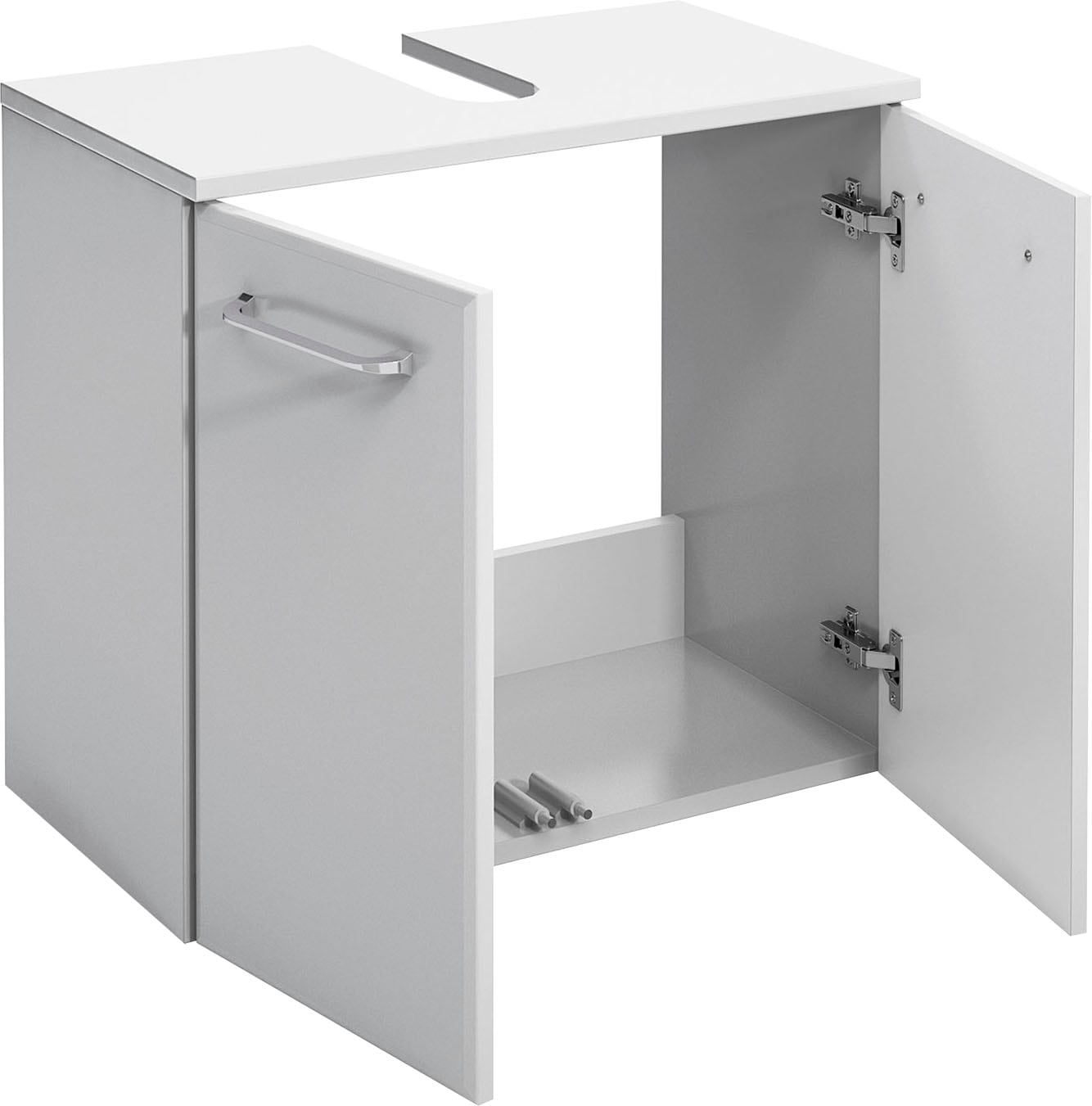 Saphir Armoire sous lavabo »Quickset Unterbeckenschrank, 60 cm breit, 2 Türen, ohne Waschbecken« Armoire sous lavabo avec amortisseur de porte, poignées chromées brillantes