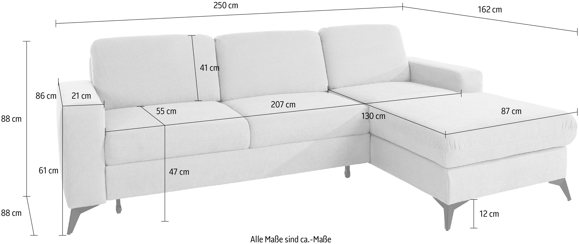 Places of Style Ecksofa »Lolland L-Form«, Wahlweise mit Bettfunktion und Bettkasten, Federkern