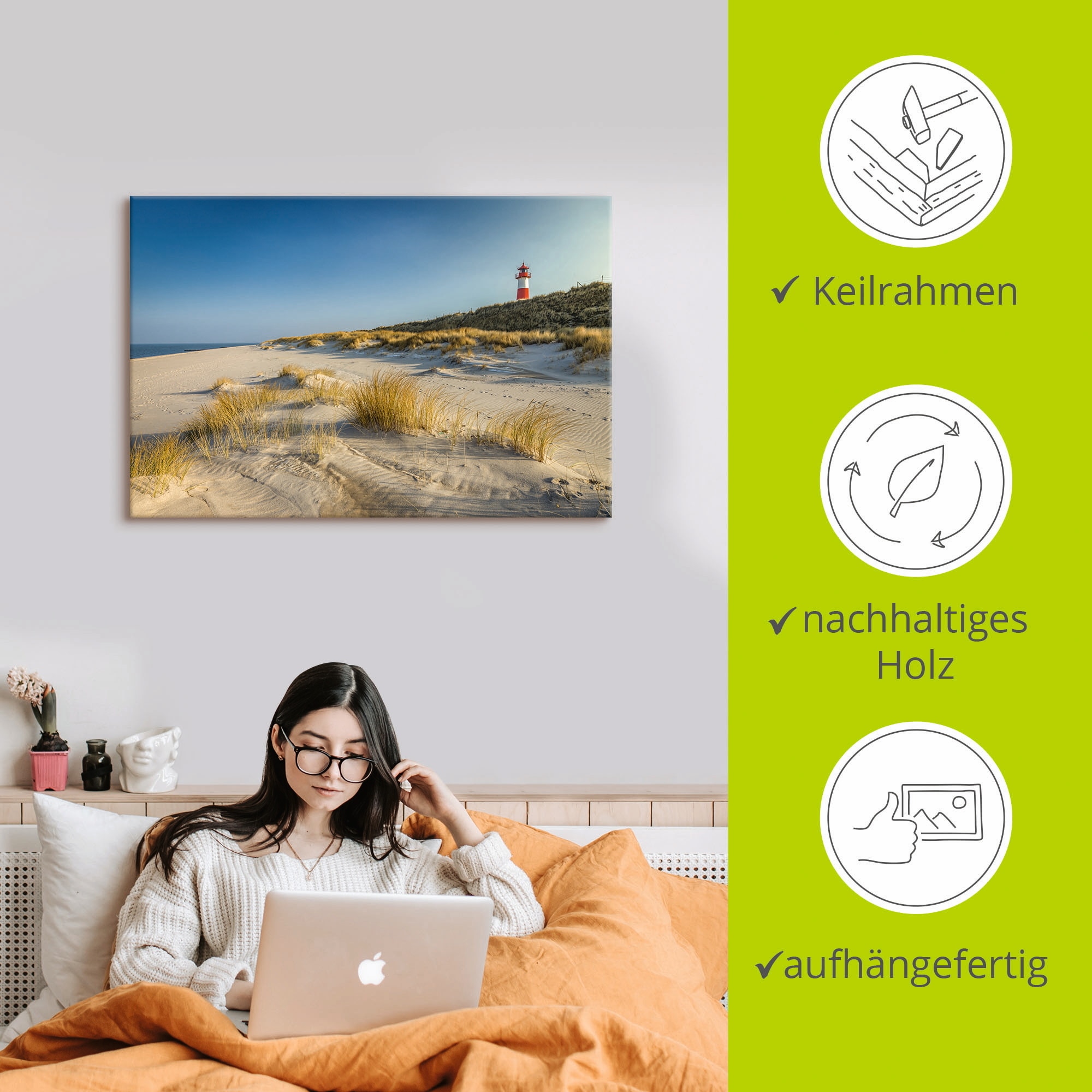 Artland Wandbild »Leuchtturm List-Ost Ellenbogen-Halbinsel«, Strandbilder, (1 St.), als Alubild, Outdoorbild, Leinwandbild, Poster in verschied. Grössen