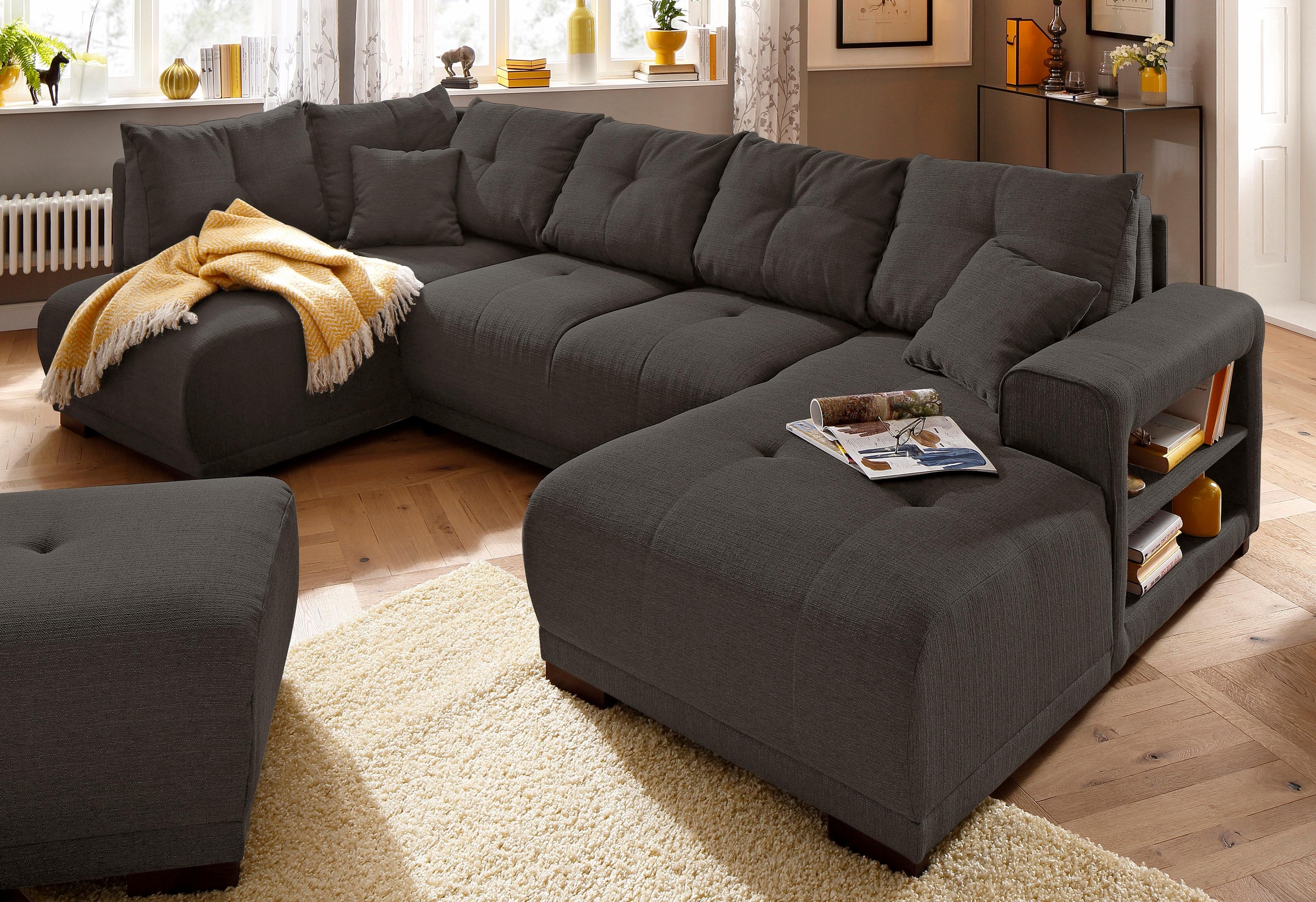 Home affaire Wohnlandschaft »Viborg U-Form«, mit Regal in der Armlehne, wahlweise mit Bettfunktion