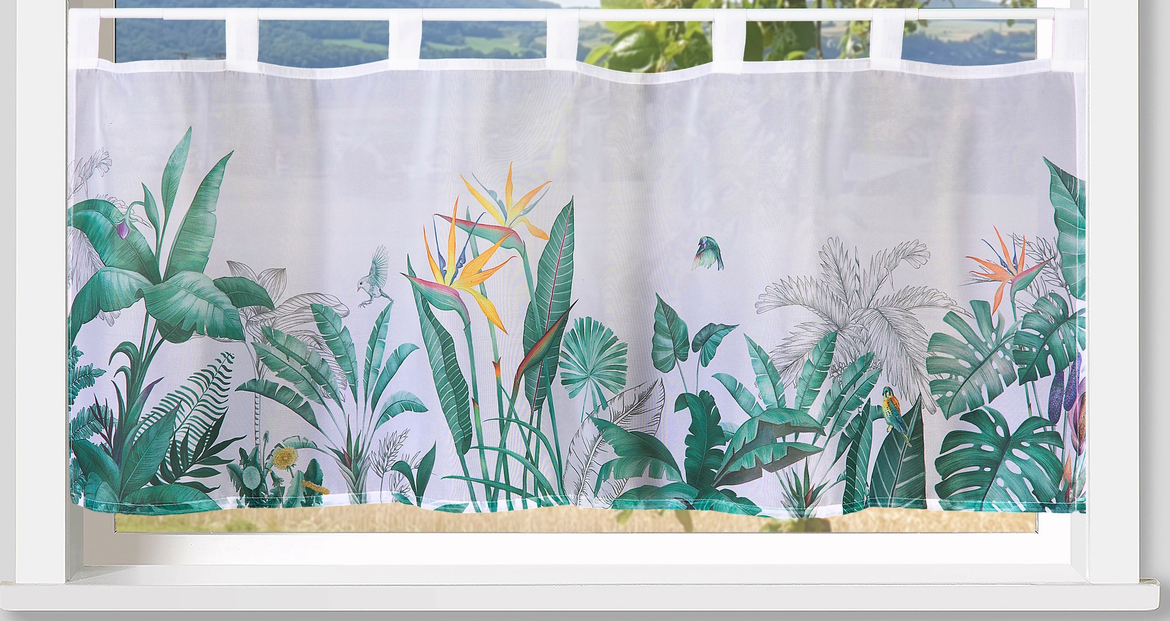 Weckbrodt Scheibengardine »Strelitzie« Schlaufen 1 Stk. tlg. Bistro, Voile, bedruckt, transparent, HxB 45x120cm, Gardine, Store