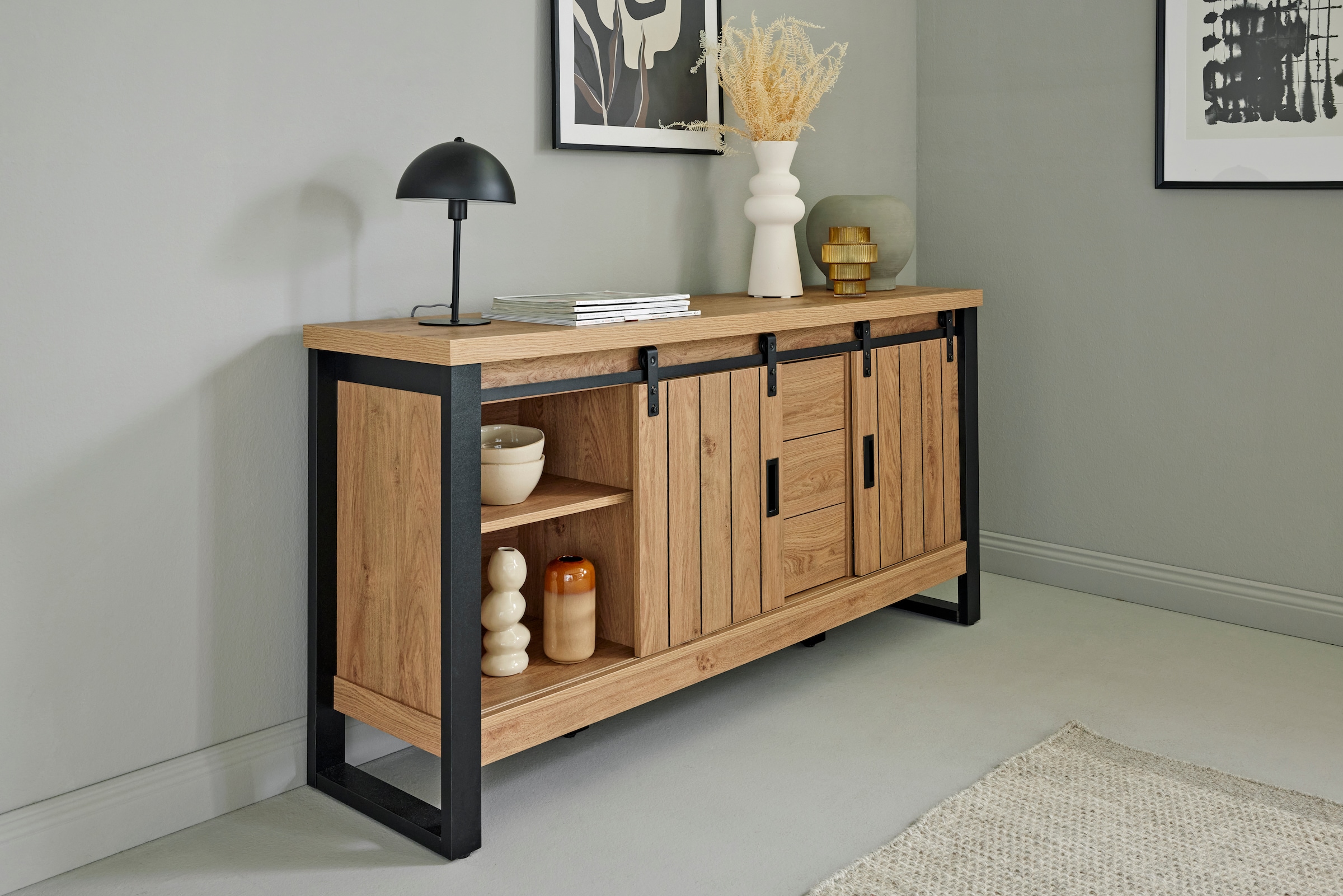 Jahnke Sideboard »SLIDE SBS 150« 1 Stk. tlg. Sideboard mit 2 Schiebetüren, Metallgestell, Breite ca. 150cm