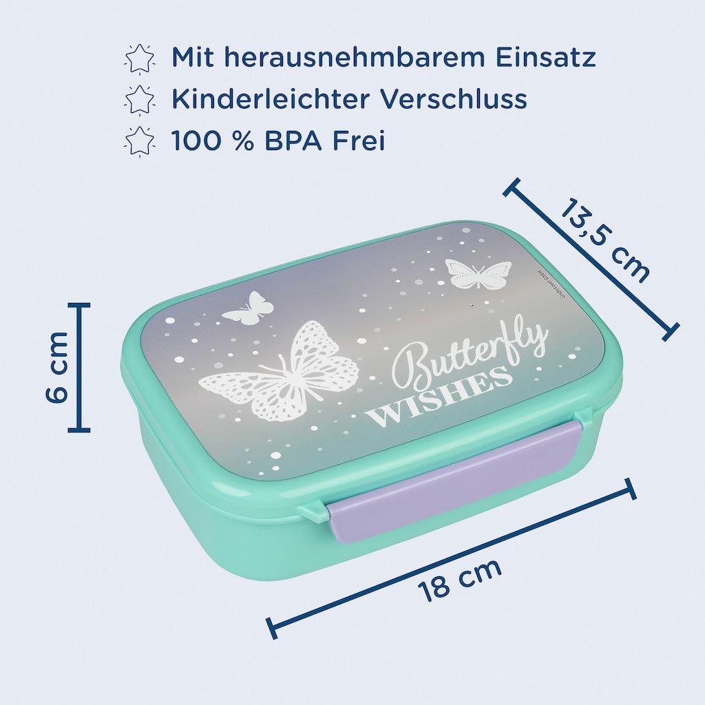 Scooli Lunchbox »Brotzeitdose & Trinkflasche, Butterfly Wishes«, (Set, 2 tlg.)