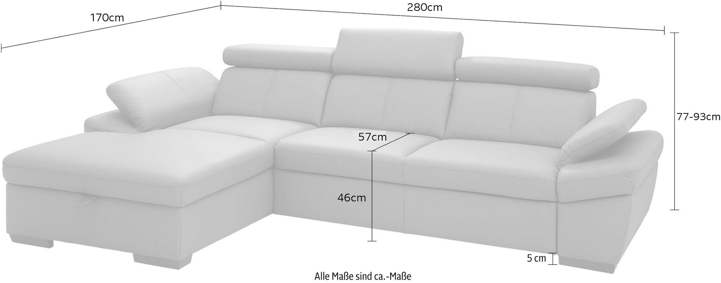 exxpo - sofa fashion Ecksofa »Salerno, klassisch modernes Funktionssofa, hoher Sitzkomfort, L-Form«, inkl. Kopf- und Armteilverstellung, wahlweise mit Bettfunktion