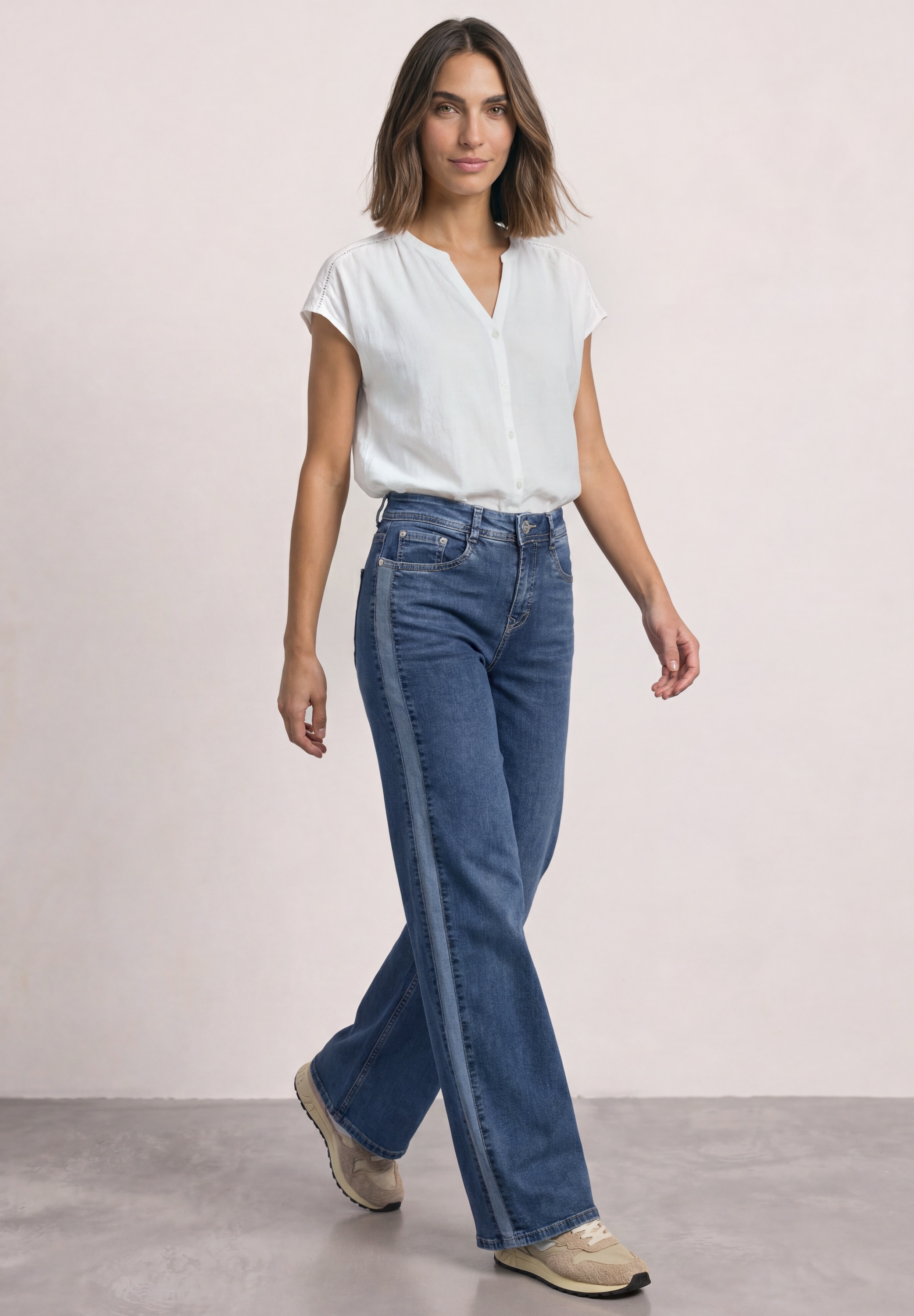 STREET ONE Jeans loose fit avec bandes gallon / jambe large / stretch