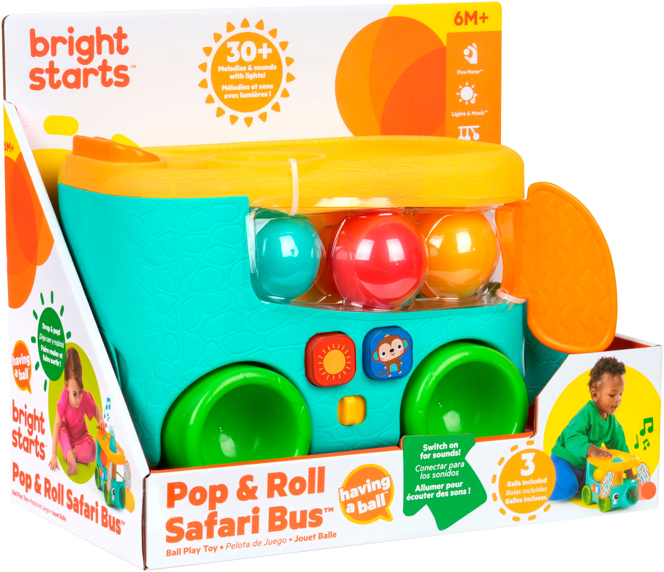 Bright Starts Jouets éducatifs »Pop & Roll Safari Bus  Ball Play Toy« mit Licht und Sound