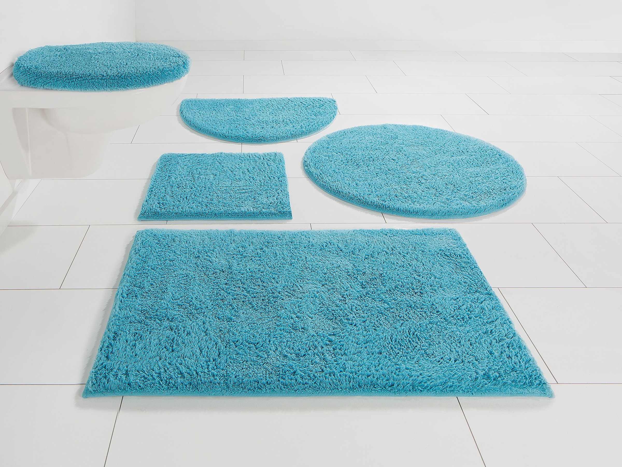 my home Badematte »Maren, Badvorleger, Badezimmer Teppich«, rutschhemmend beschichtet, fussbodenheizungsgeeignet, Bio-Baumwolle, Badteppich, Badematten auch als 3 teiliges Set