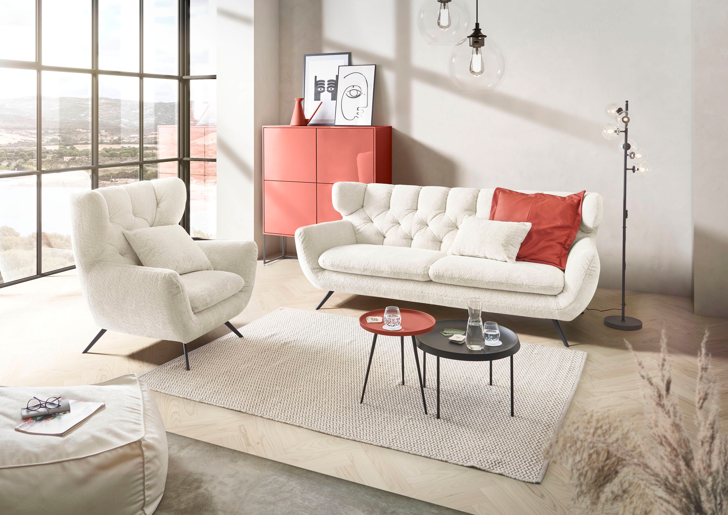 Image of 3C Candy 3-Sitzer "Beatrice, extravagantes Megasofa, bequem, Küchensofa, Breite 225cm" mit Rückensteppung im Rautenmuster, Samt Optik, auch in Fellimitat