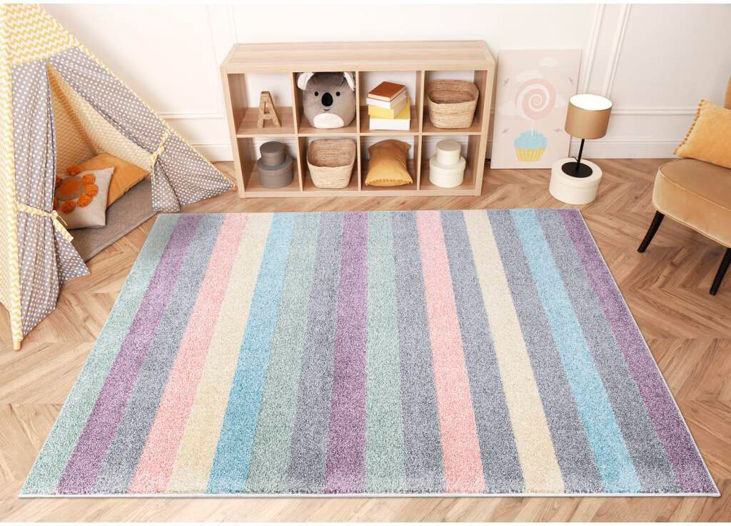 Carpet City Teppich »YOUNG955«, rechteckig, 11 mm Höhe, Bunter Kinderteppich mit Streifen-Muster