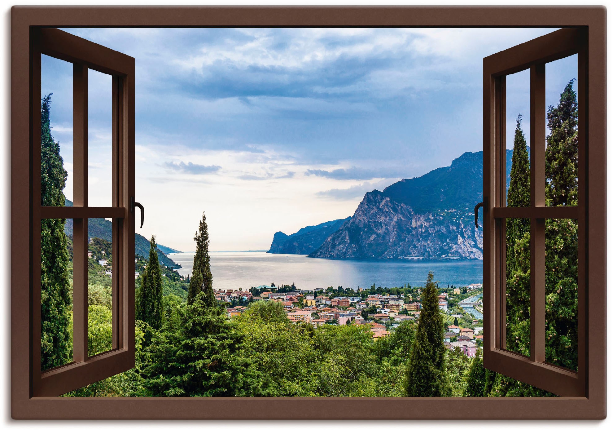 Image of Artland Wandbild "Gardasee durchs braune Fenster" Seebilder 1 Stk. tlg. als Alubild, Leinwandbild in verschied. Grössen