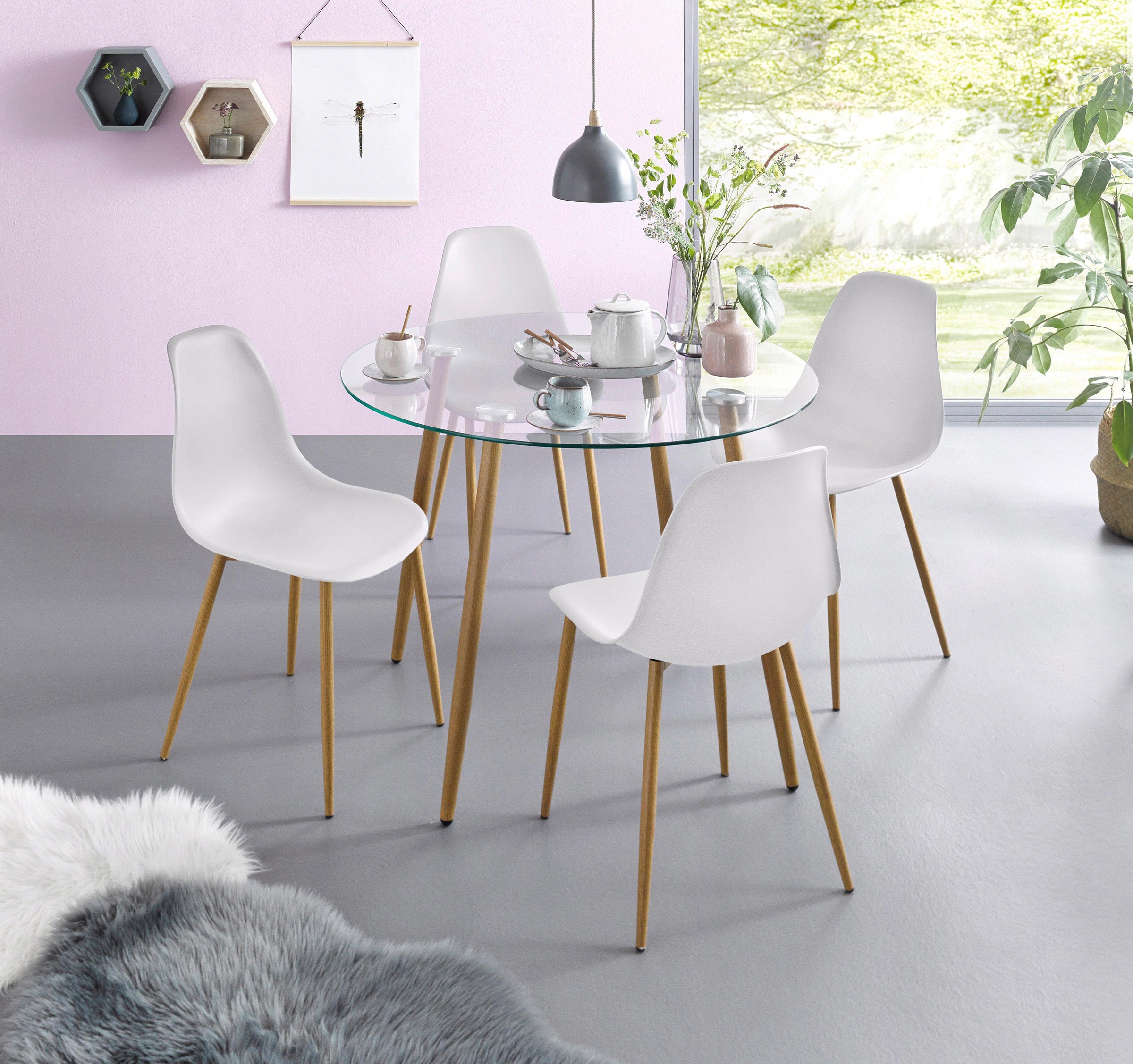 Image of GOODproduct Essgruppe "Miller" Set, 5 Stk. tlg. Glastisch mit 4 Stühlen (Kunststoffschale)