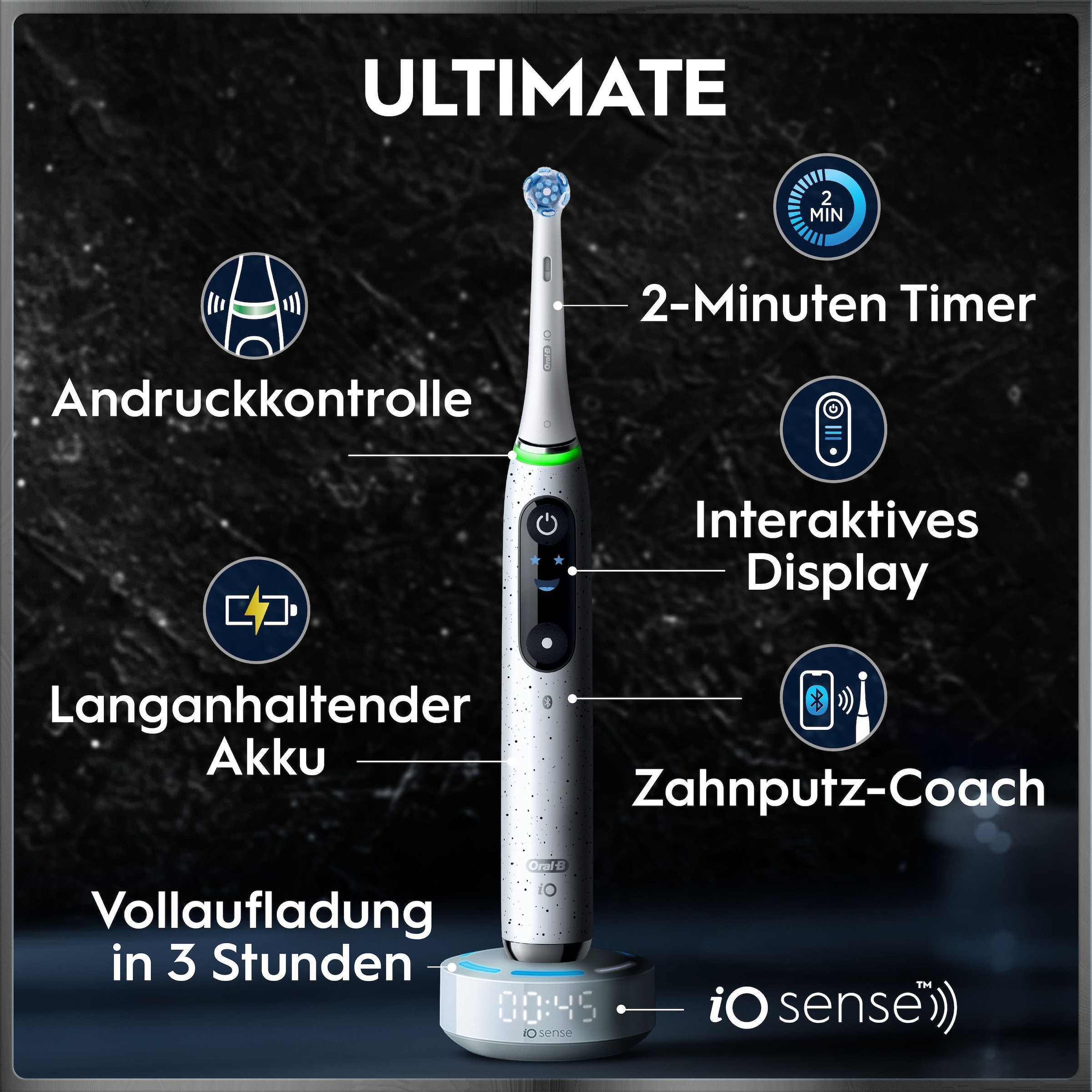 Oral-B Elektrische Zahnbürste »Oral-B iO Series 10« 1 Stk. Aufsteckbürsten iO Sense Zahnputz-Coach | Schnellladestation | Langanhaltender Akku