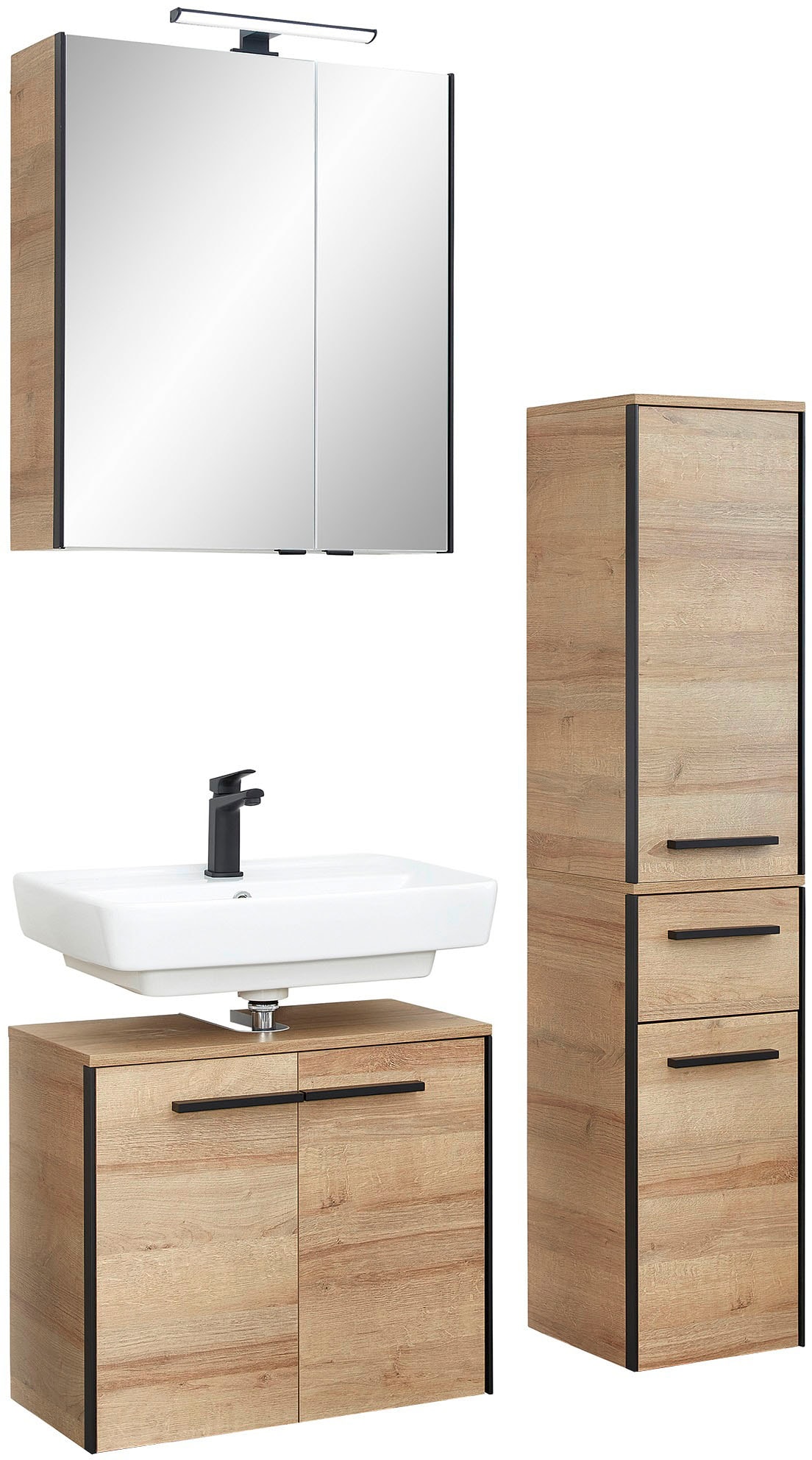 Saphir Ensemble de meubles de salle de bain »Quickset 395 3-teilig, Waschbeckenunterschrank mit LED-Spiegelschrank« 4 cuis tlg.