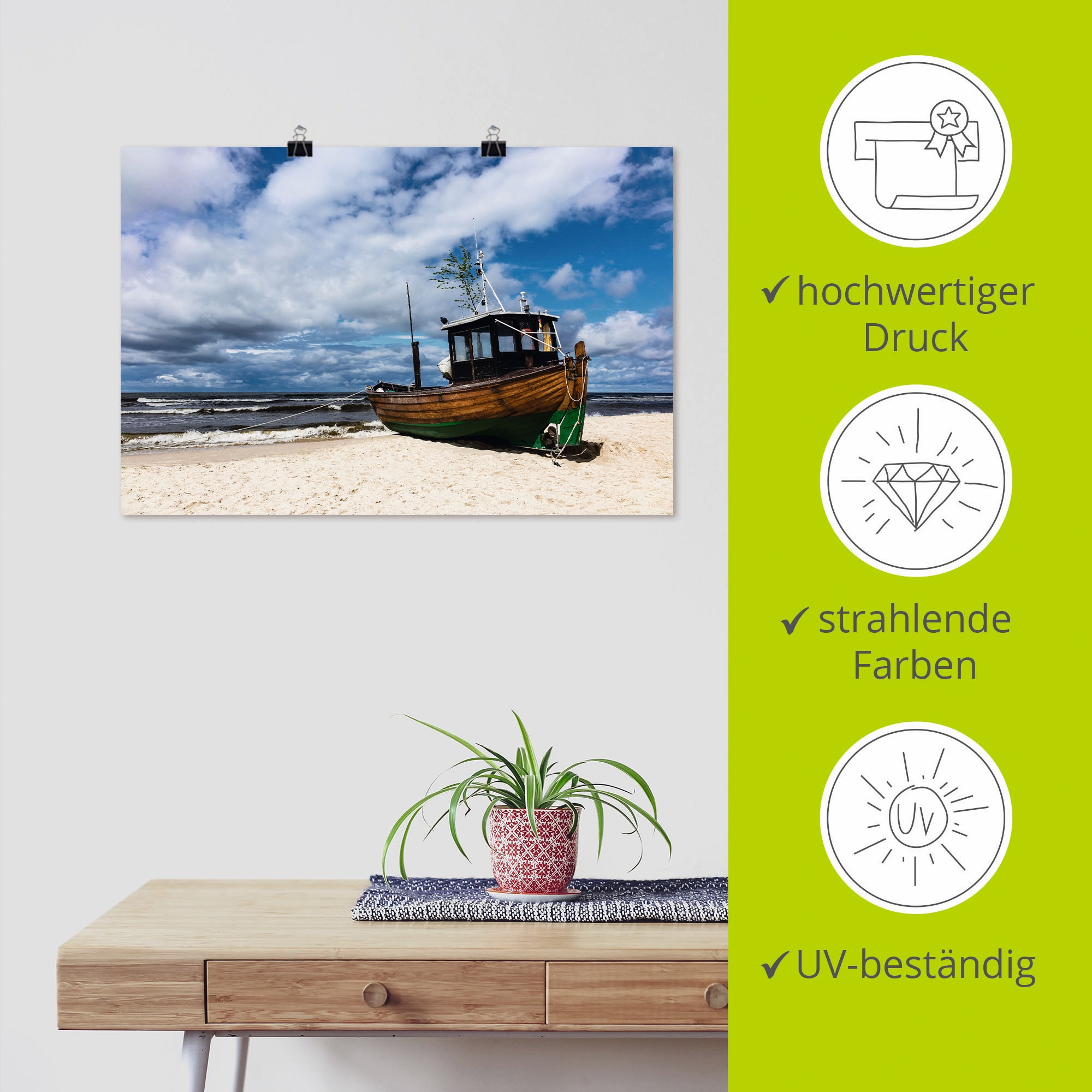 Artland Poster »Fischerboot in Ahlbeck Insel Usedom«, Boote & Schiffe, (1 St.), als Alubild, Leinwandbild, Wandaufkleber oder Poster in versch. Grössen