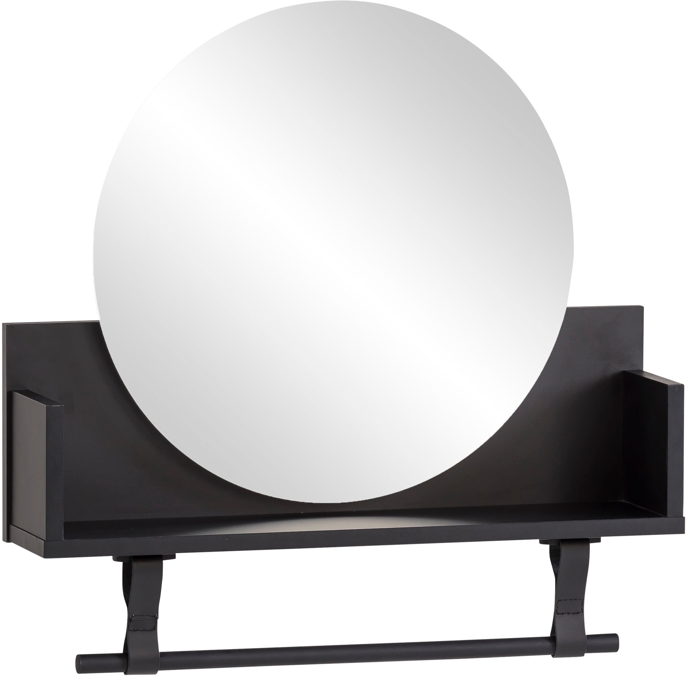 Image of welltime Wandregal "Ella, Breite 59 cm" Kleiderstange aus Kunststoff, Schlaufen aus Leder, runde Spiegelfläche