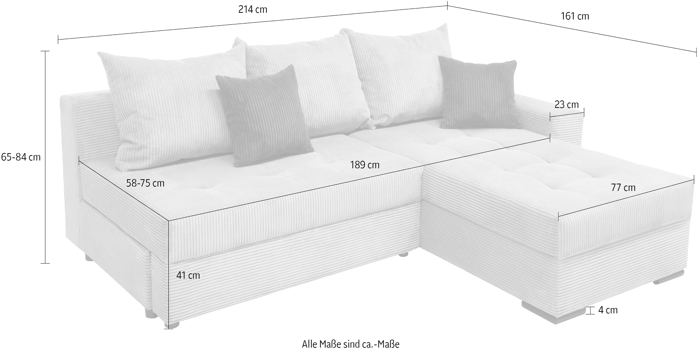 COLLECTION AB Ecksofa »Josy L-Form«, mit Bettfunktion und Bettkasten, Federkern