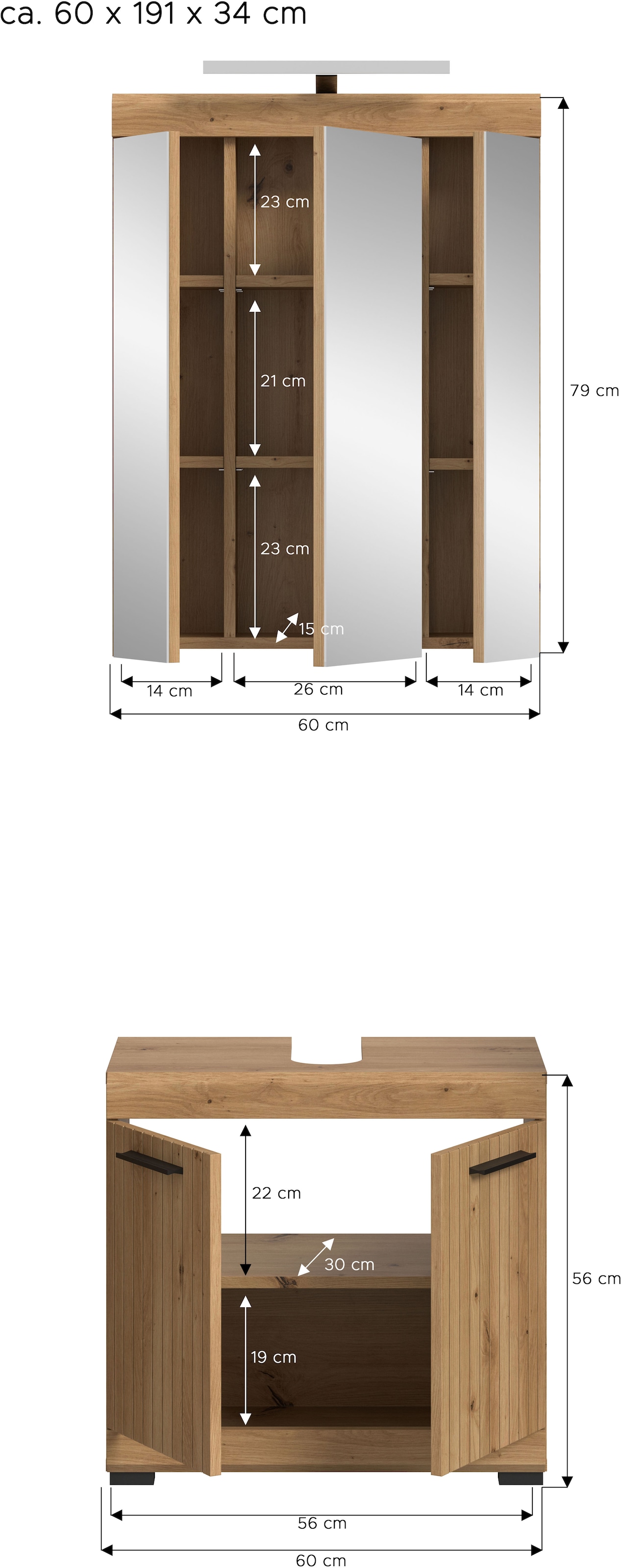 welltime Badmöbel-Set »SIENA, 2 teilig, inklusive LED Beleuchtung, bestehend aus:« Set, TOPSELLER!, 2 Stk. tlg.