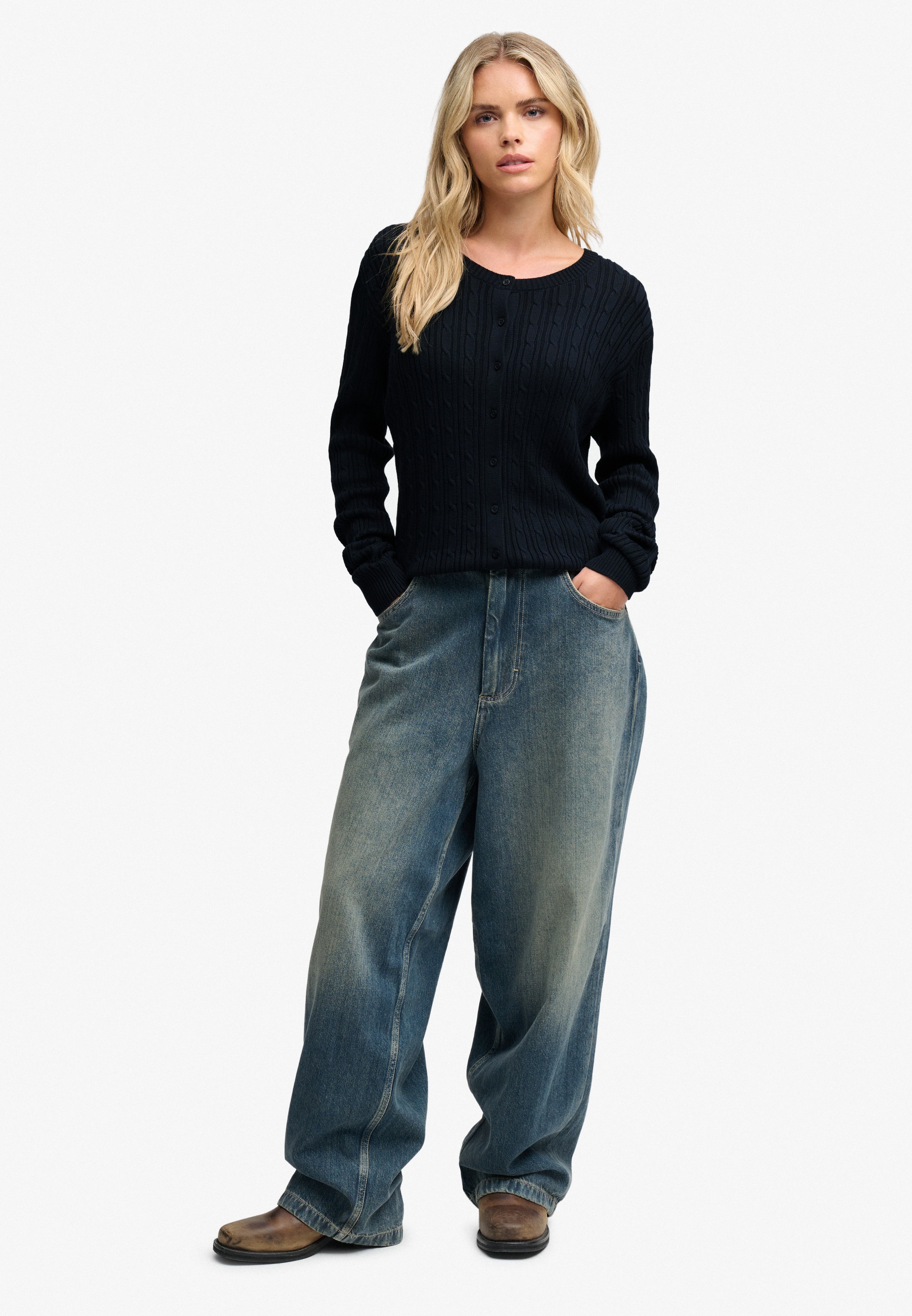Superdry Strickjacke »SLOUCHY CABLE CARDIGAN« Baumwollmischung