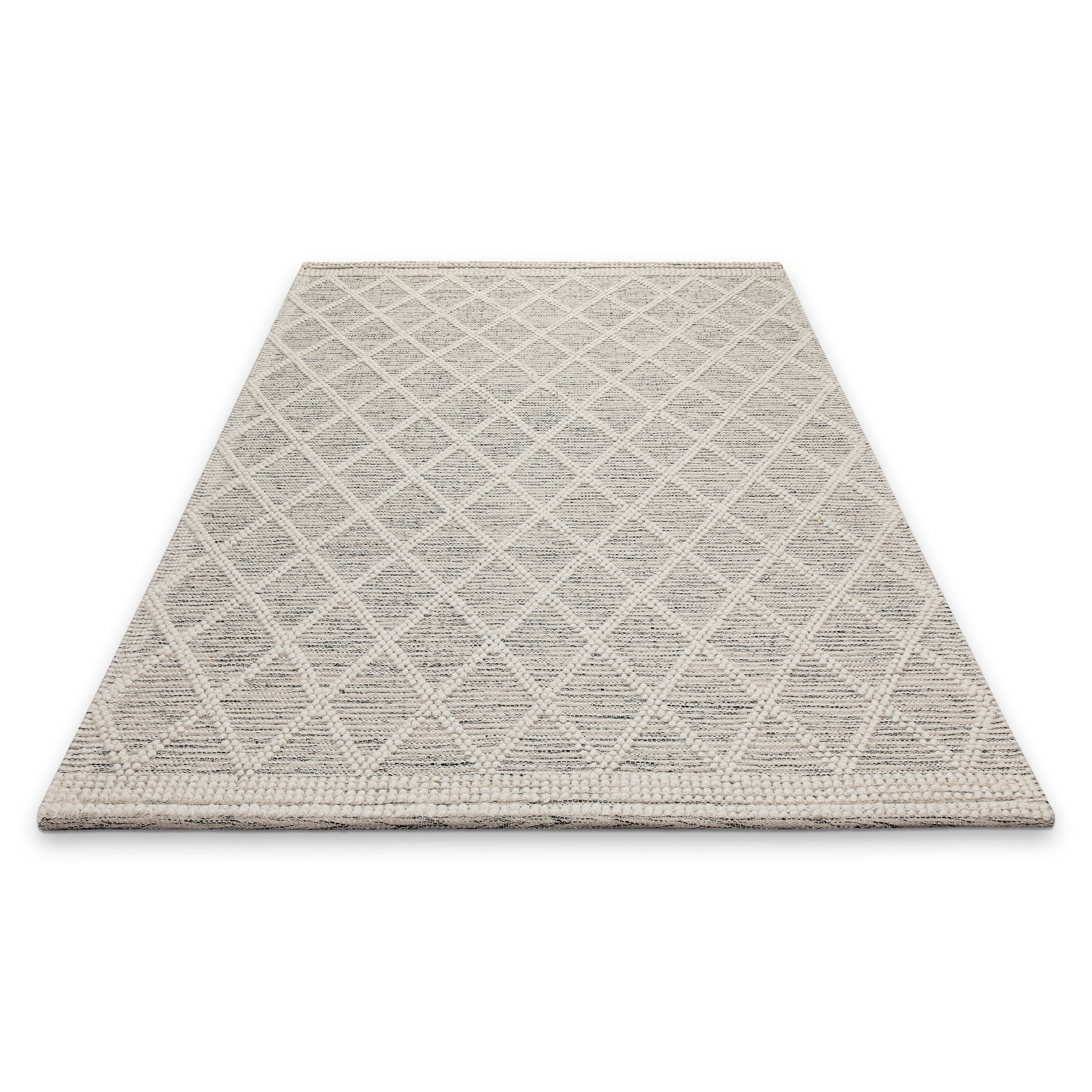 GOODproduct Teppich »Jeppe« rechteckig 8 mm Höhe 70% Wolle, handgewebt, Raute, Hoch-Tief, Wohnzimmer, Naturfaser