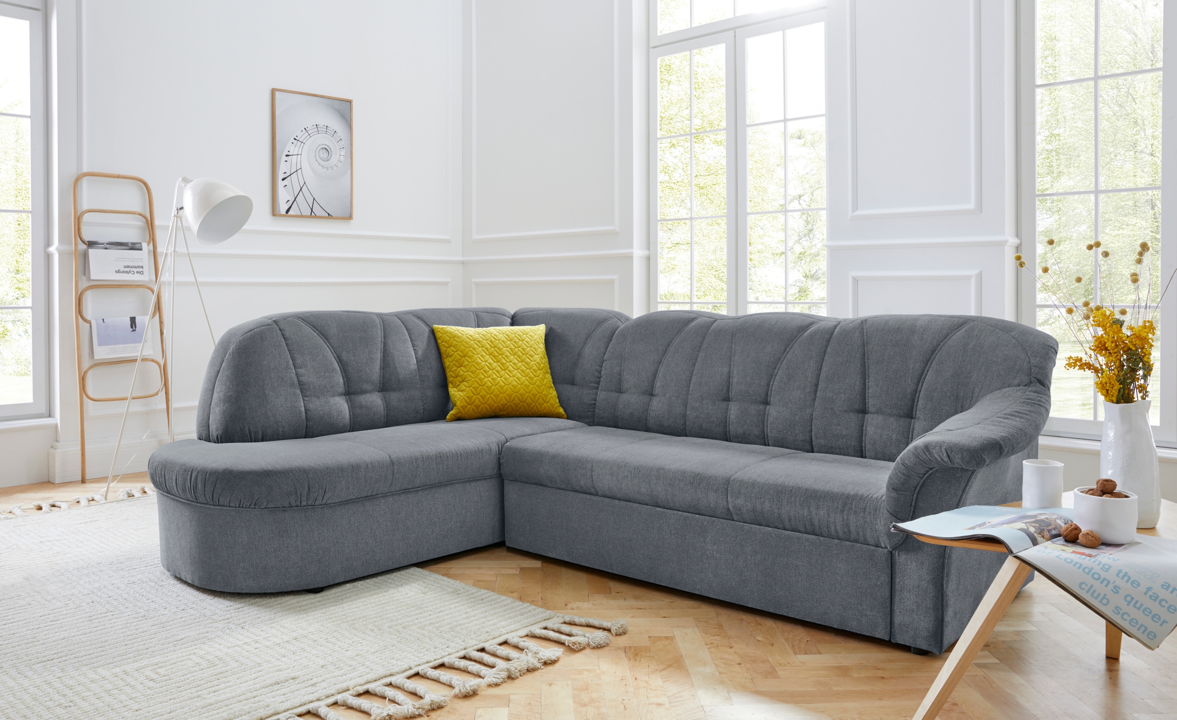 Image of DOMO collection Ecksofa "Pegnitz, zeitlose und elegante Rückensteppung, Breite 246cm, L-Form" wahlweise mit Bettfunktion