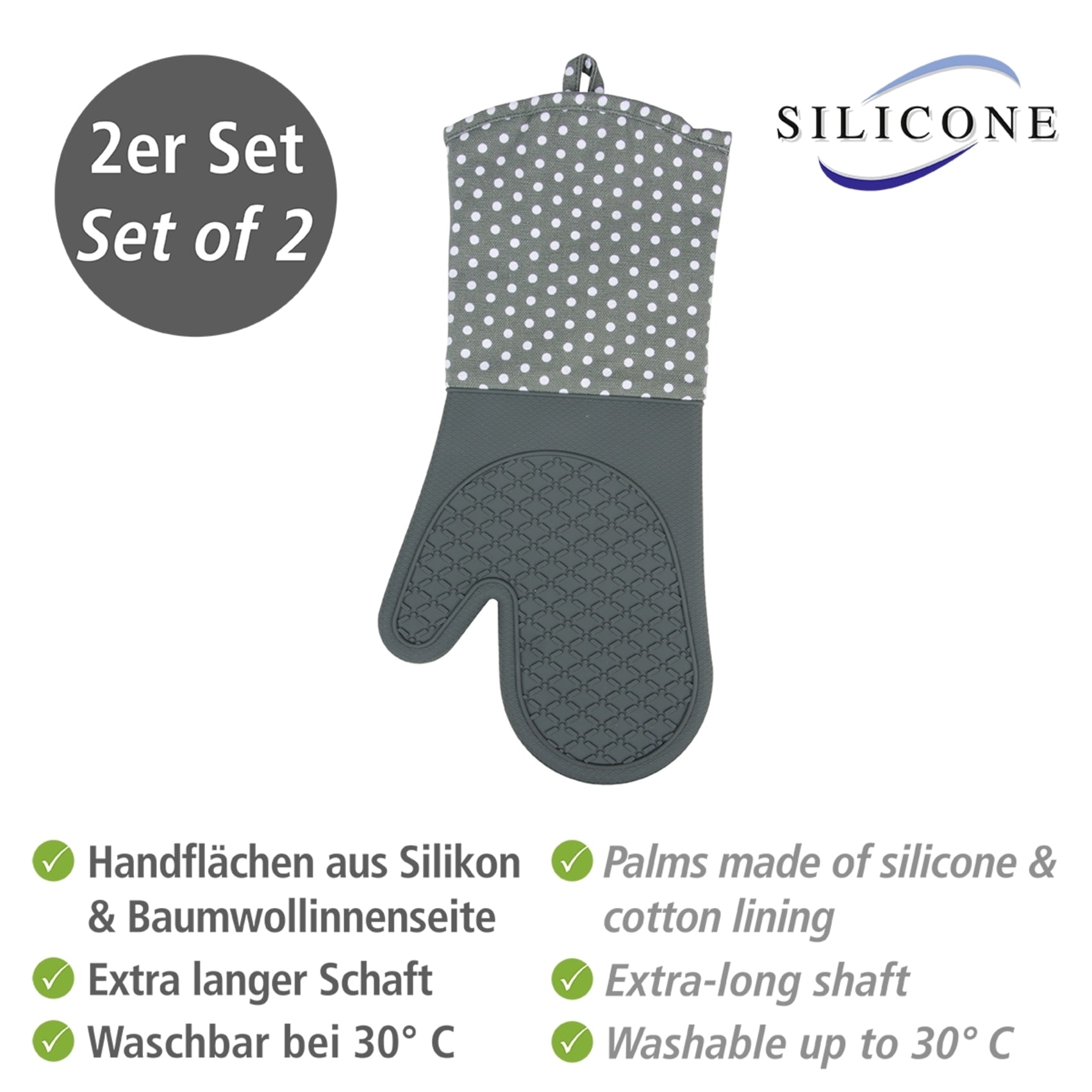 WENKO Topfhandschuhe »Modell Silikon«, (Set, 2 tlg.), Ofen- und Grillhandschuhe, Hitzeschutz, Baumwollinnenseite, 1 Paar