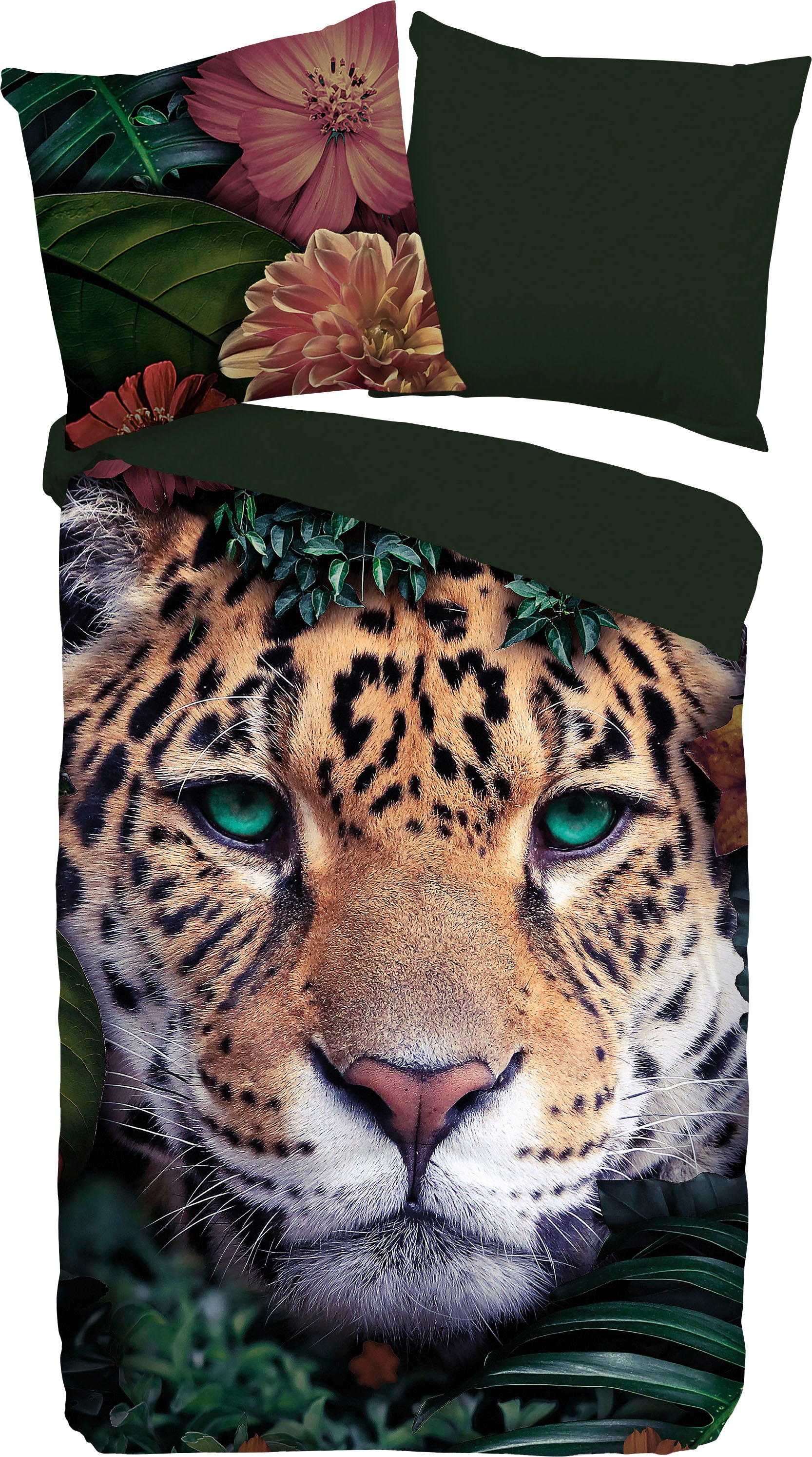 PURE luxury collection Wendebettwäsche »Wildlife flowers«, (2 tlg.), mit Leopard