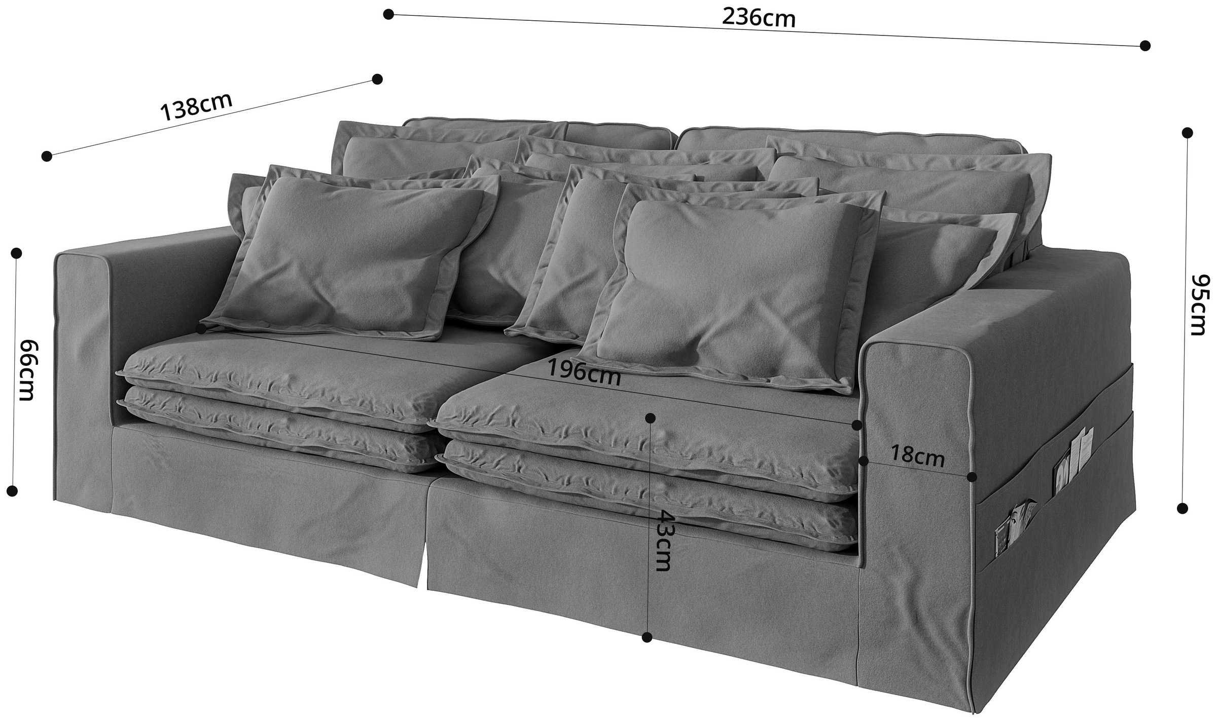 Home affaire 4-Sitzer »ALISSAS mit vielen Kissen, Biesen an den Kissen« Hussenoptik, mit kleinen Taschen an der Seite zum Verstauen