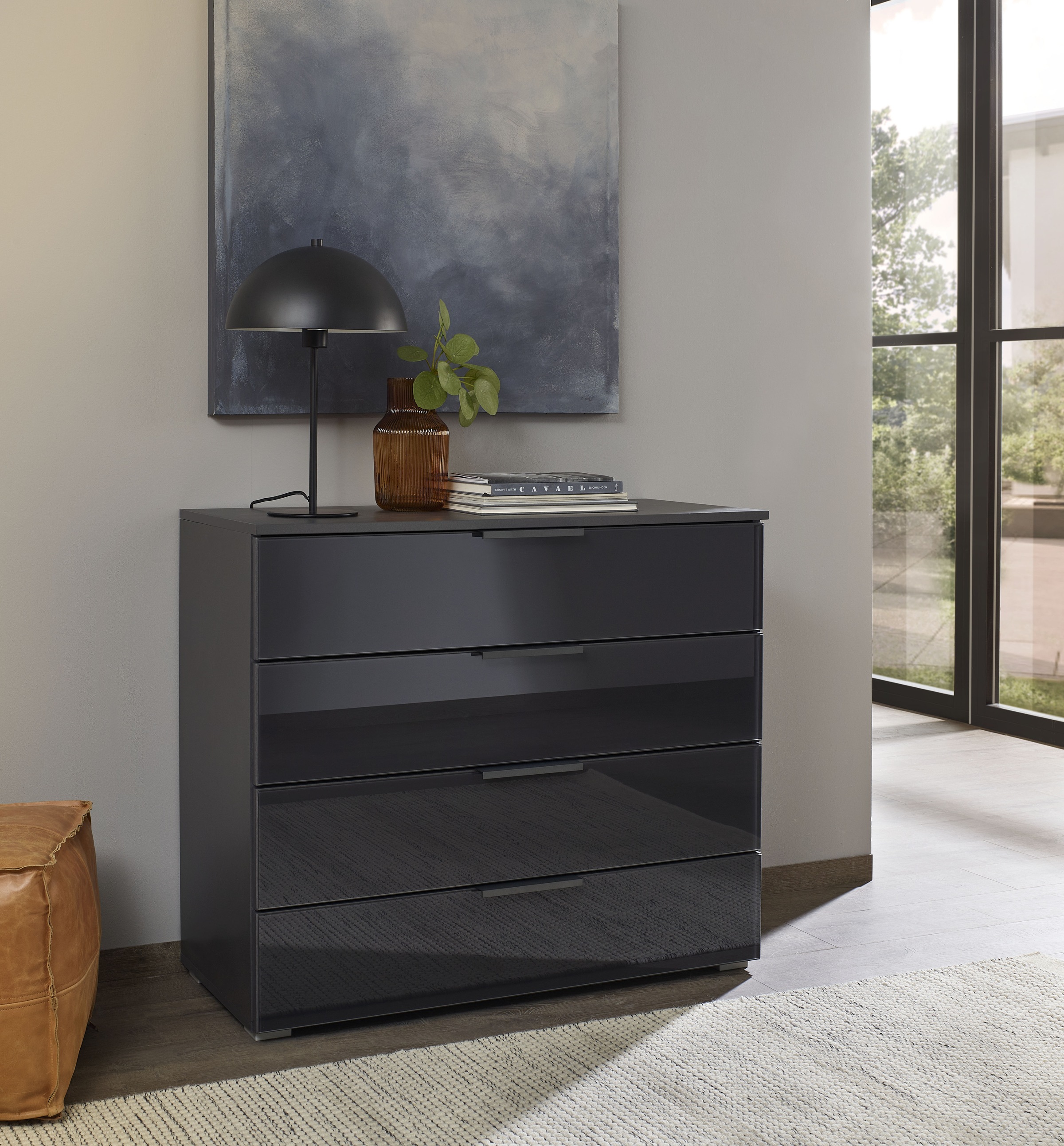 GOODproduct Schubkastenkommode »Kommode Sideboard Schubladenkommode Schlafzimmerkommode KOLUNA« Breite 80 cm mit hochwertiger Glasfront,  vier grosse und geräumige Schubladen mit viel Stauraum MADE IN GERMANY