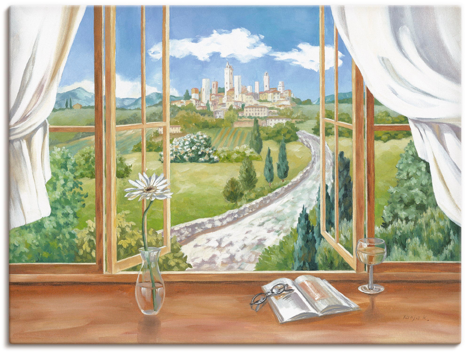 Image of Artland Leinwandbild "Fenster zur Toskana" Fensterblick 1 Stk. tlg. auf Holzrahmen gespannt