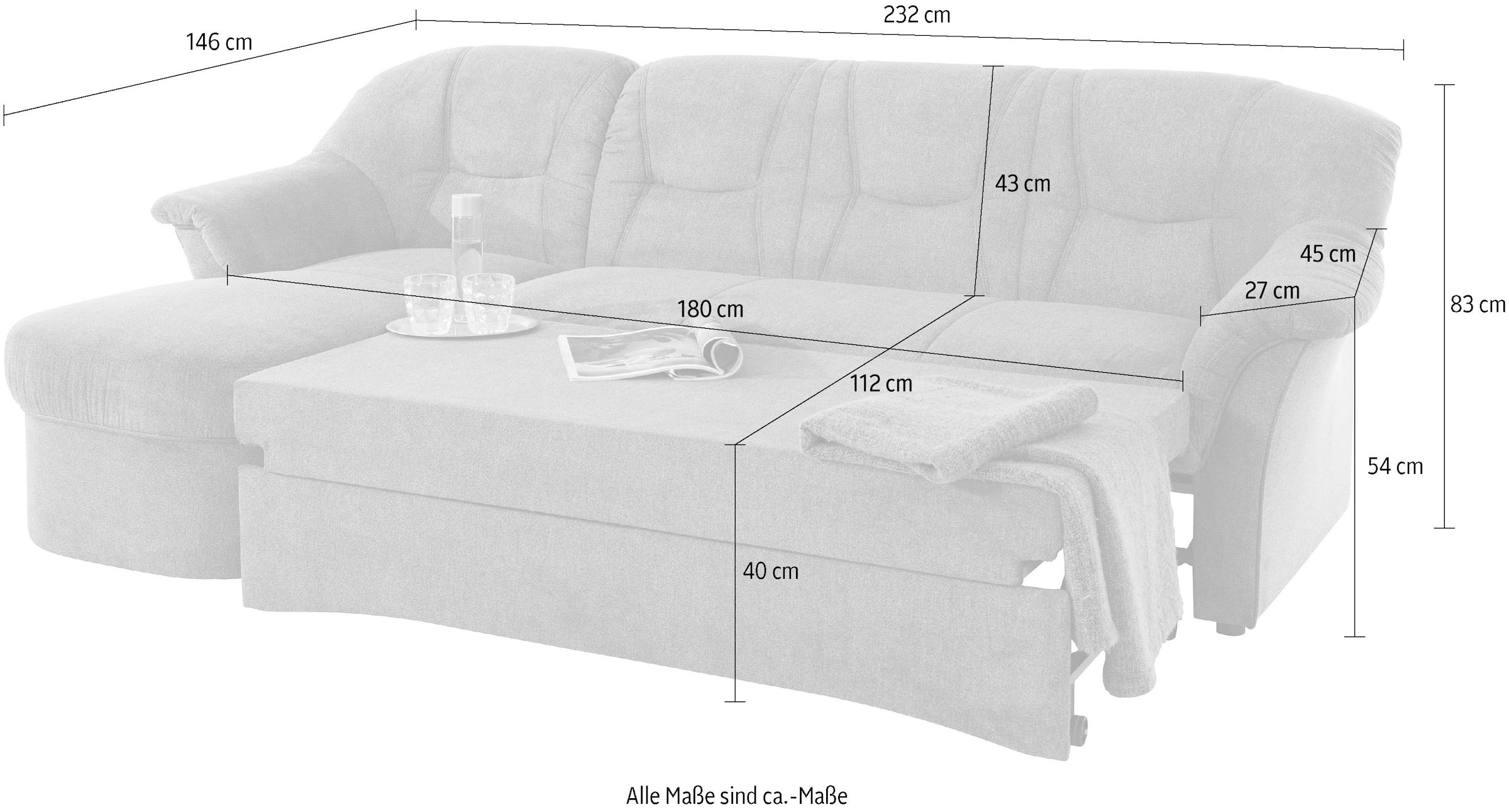 DOMO collection Ecksofa »Sarafina L-Form«, wahlweise mit Bettfunktion, optional mit Federkern